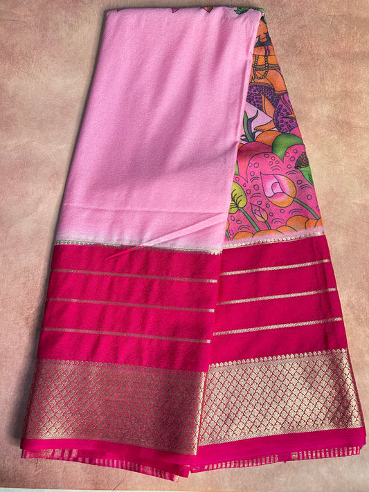Pink crepe Mysore silk saree