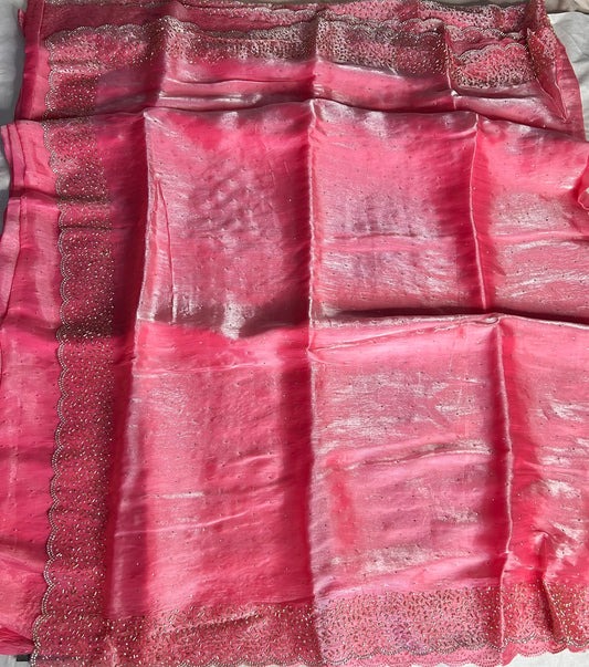 Pink space silk saree