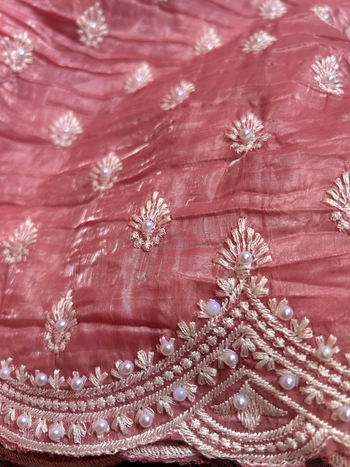 Pink Crush Organza Saree with Pearl Thread Embroidery (Copy)