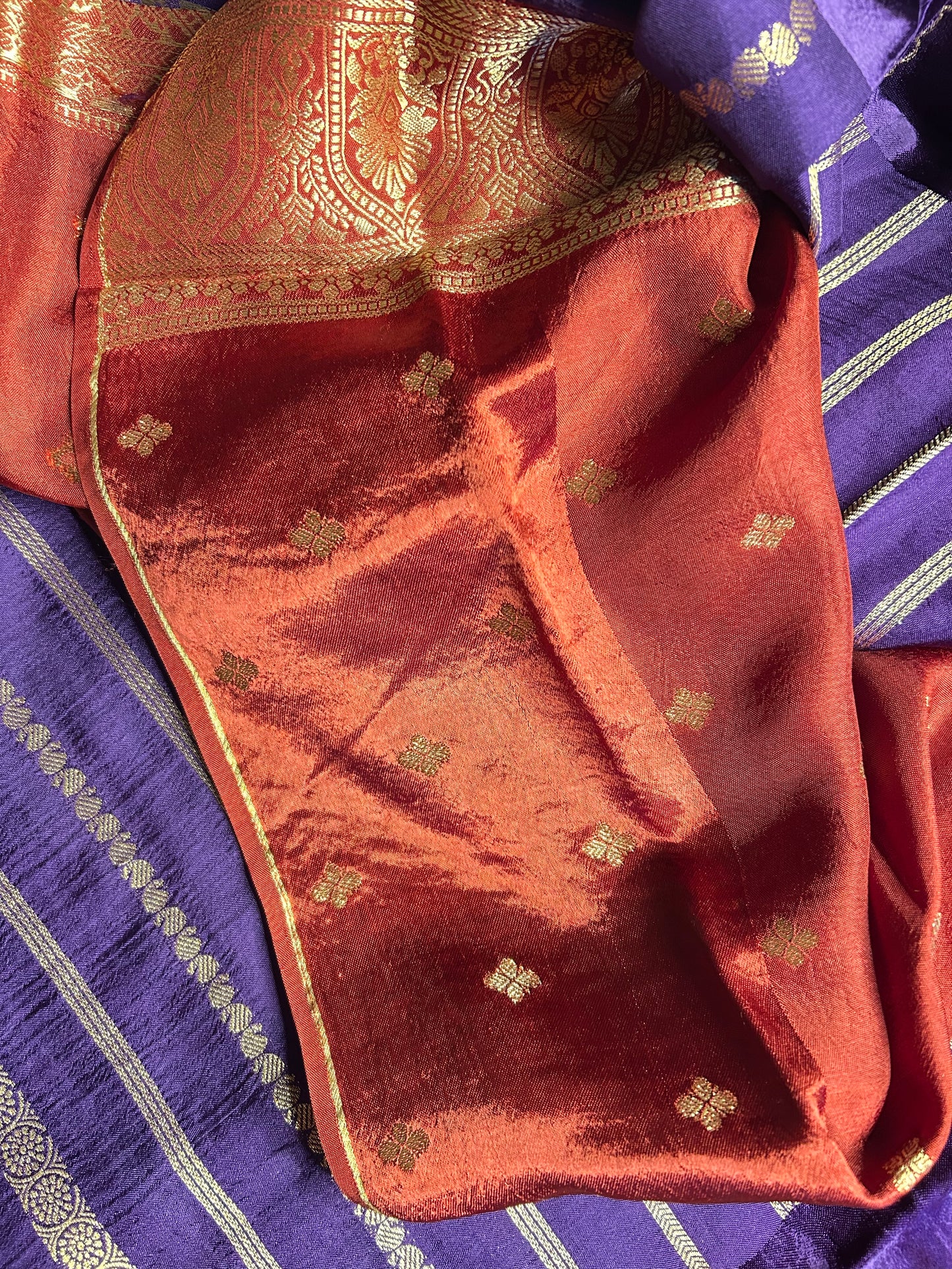 Purple stripes crepe saree