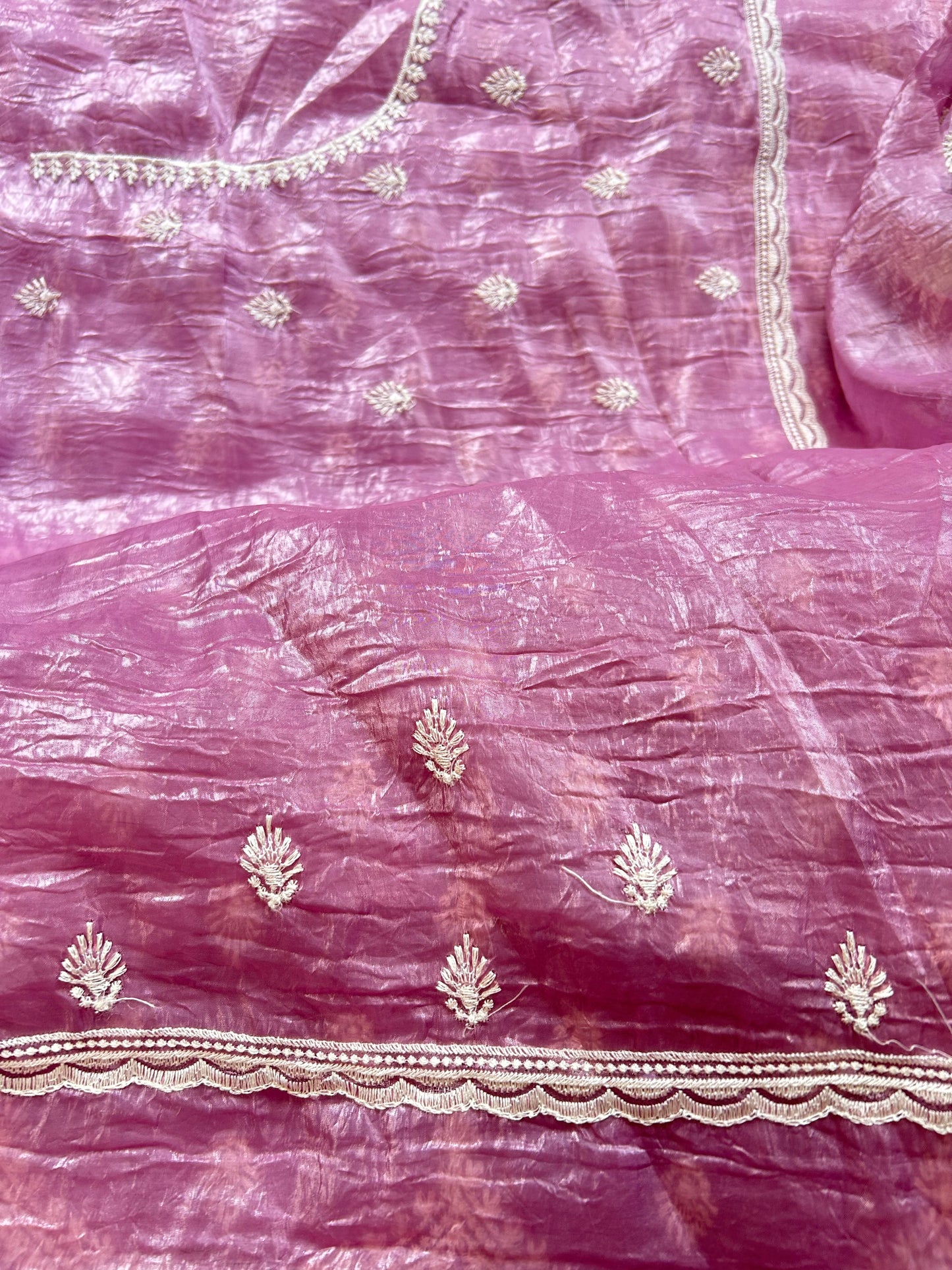Lavender Crush Organza Saree with Pearl Thread Embroidery