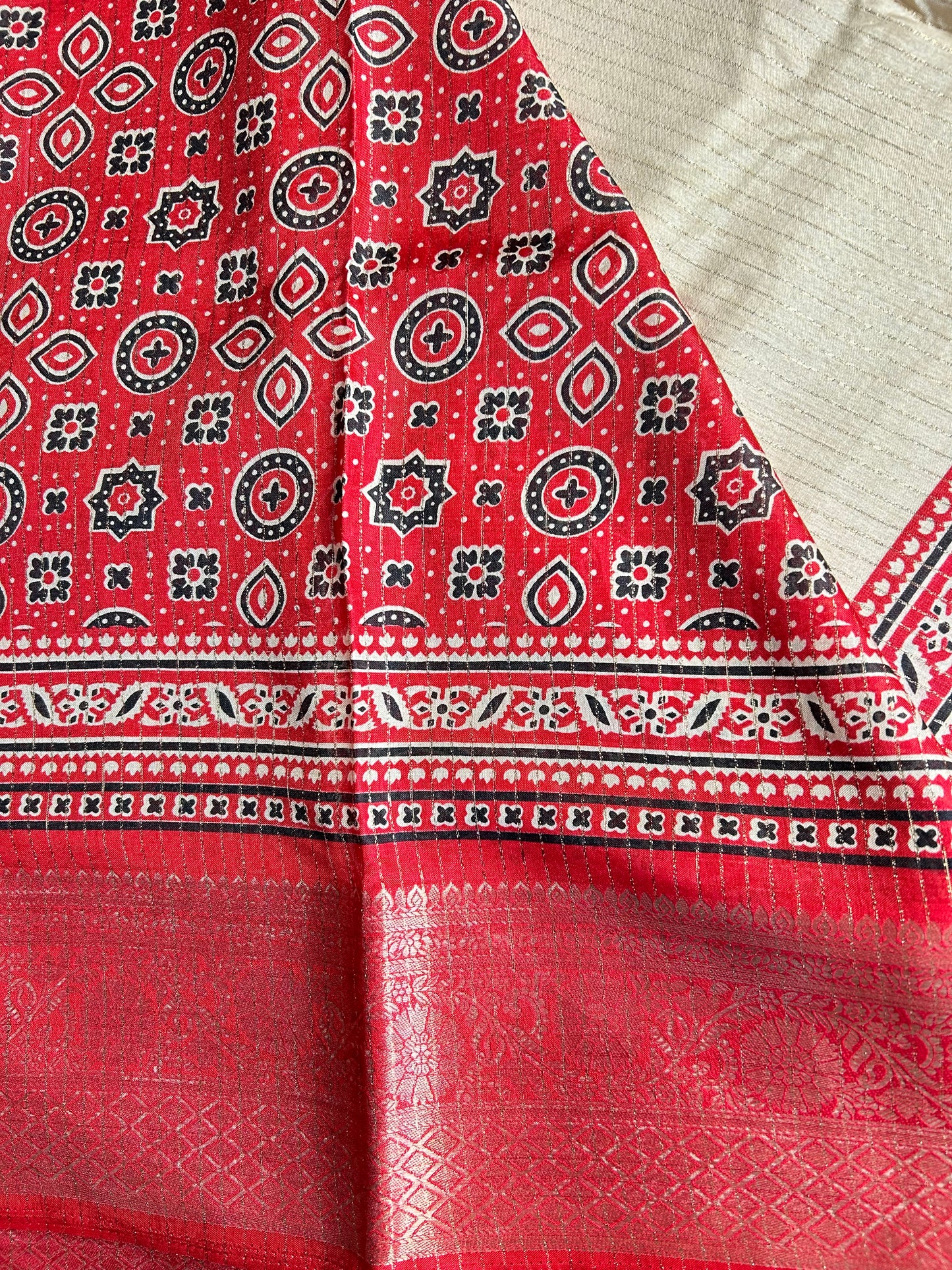 Ajrakh Dola silk 3P saree