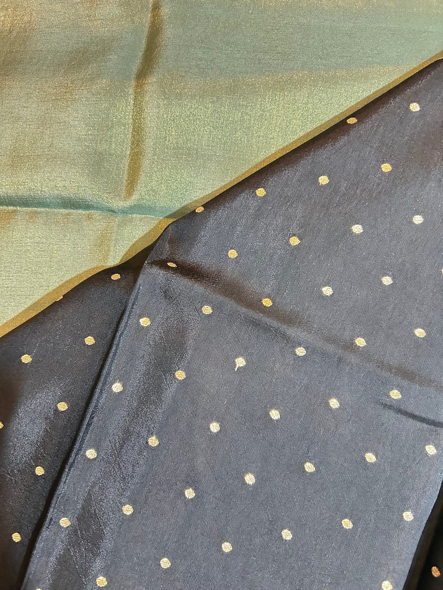 Blue gold tissue crepe saree