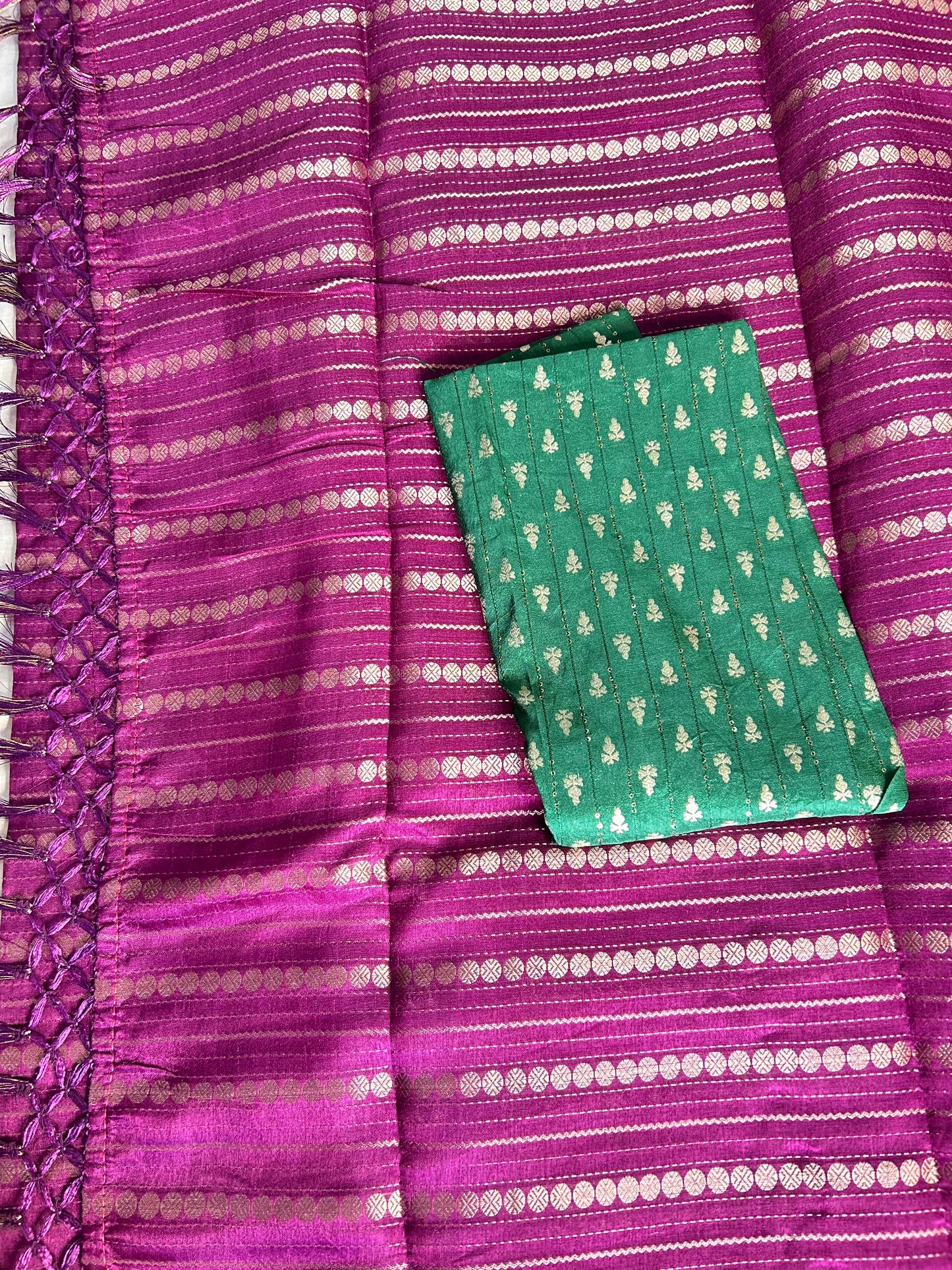 Magenta gold stripes crepe saree