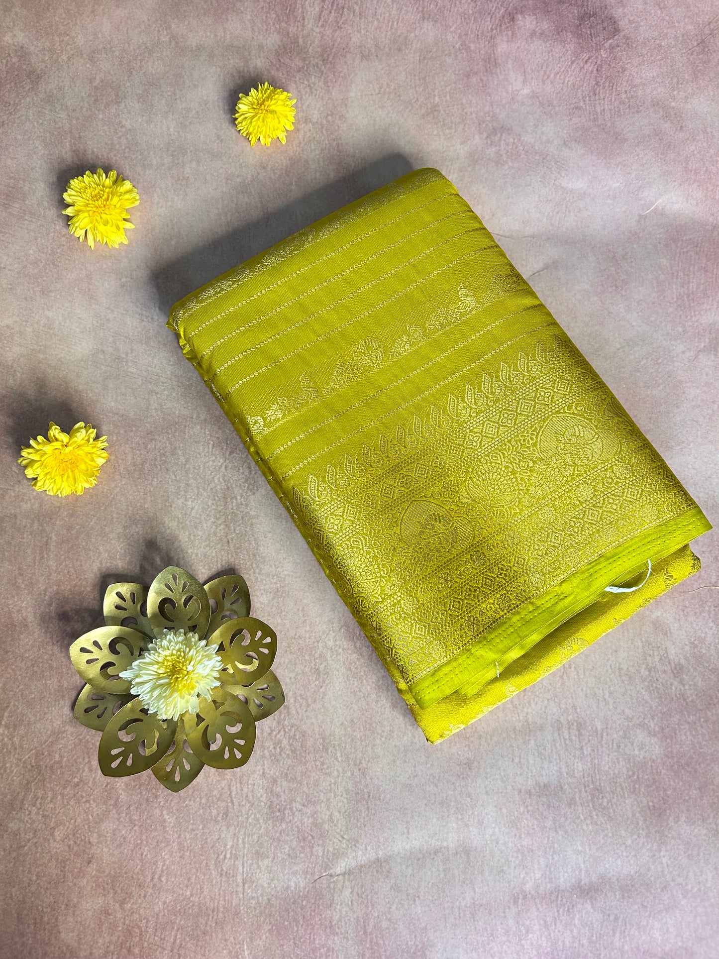 Mustard yellow raw crepe silk saree