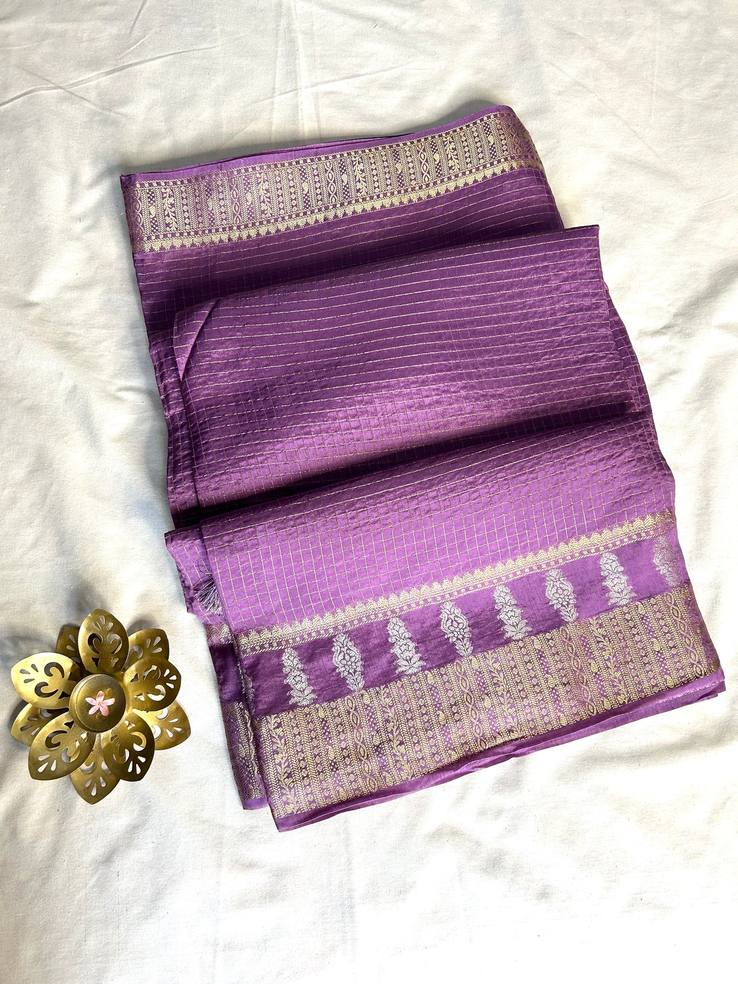 Purple checks crepe saree
