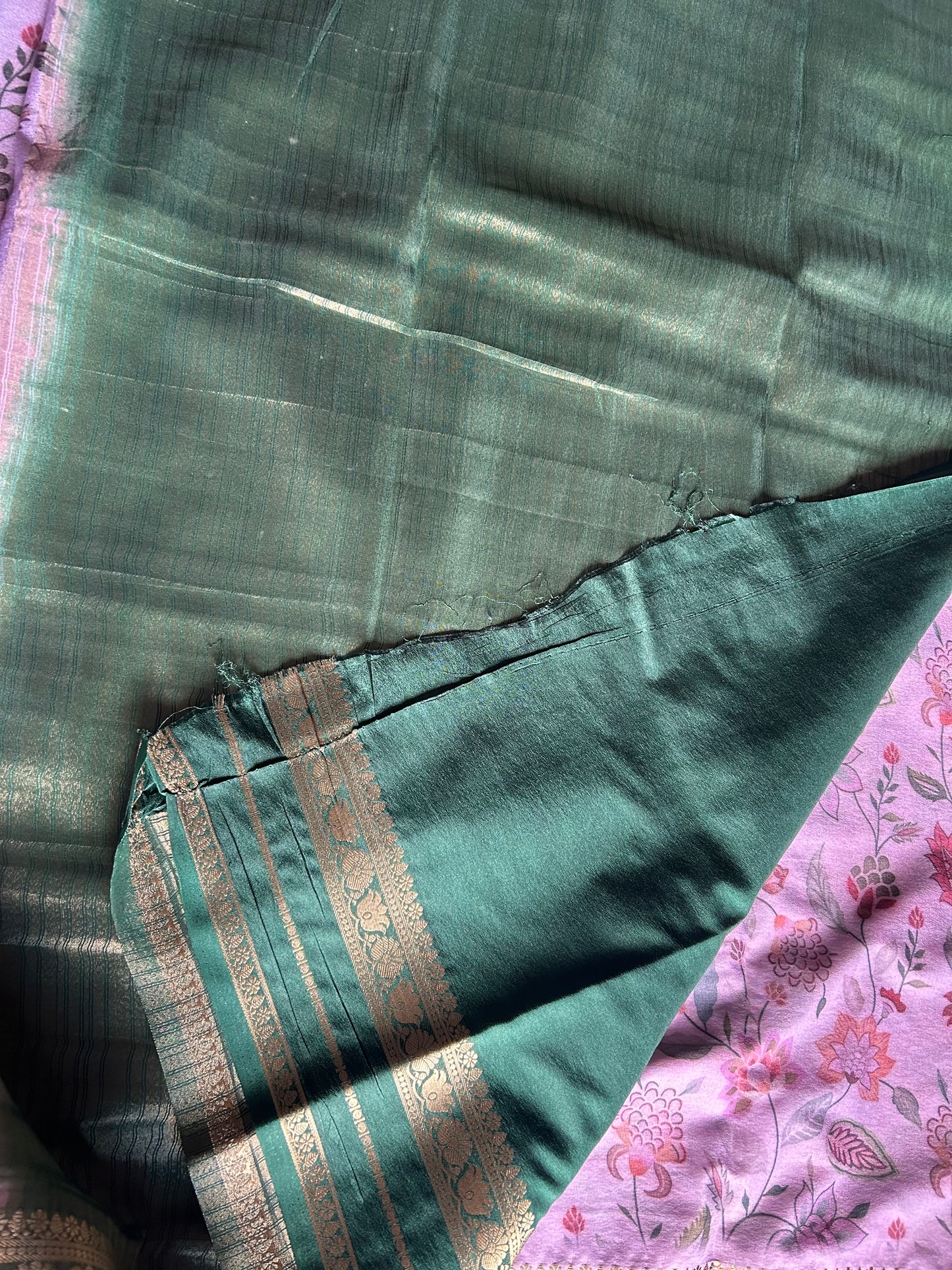 Pink floral semi-Mysore silk crepe saree
