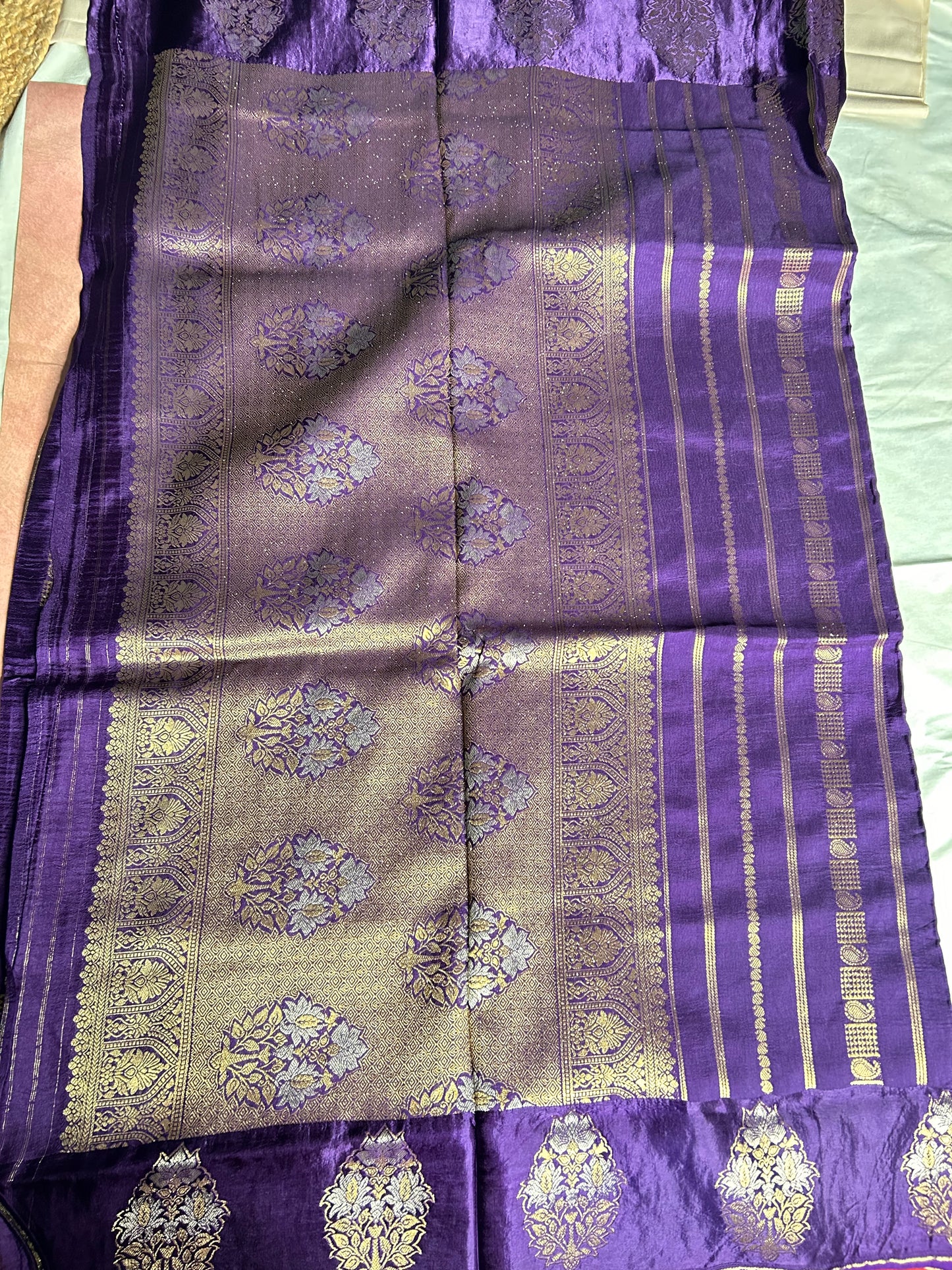 Purple stripes crepe saree