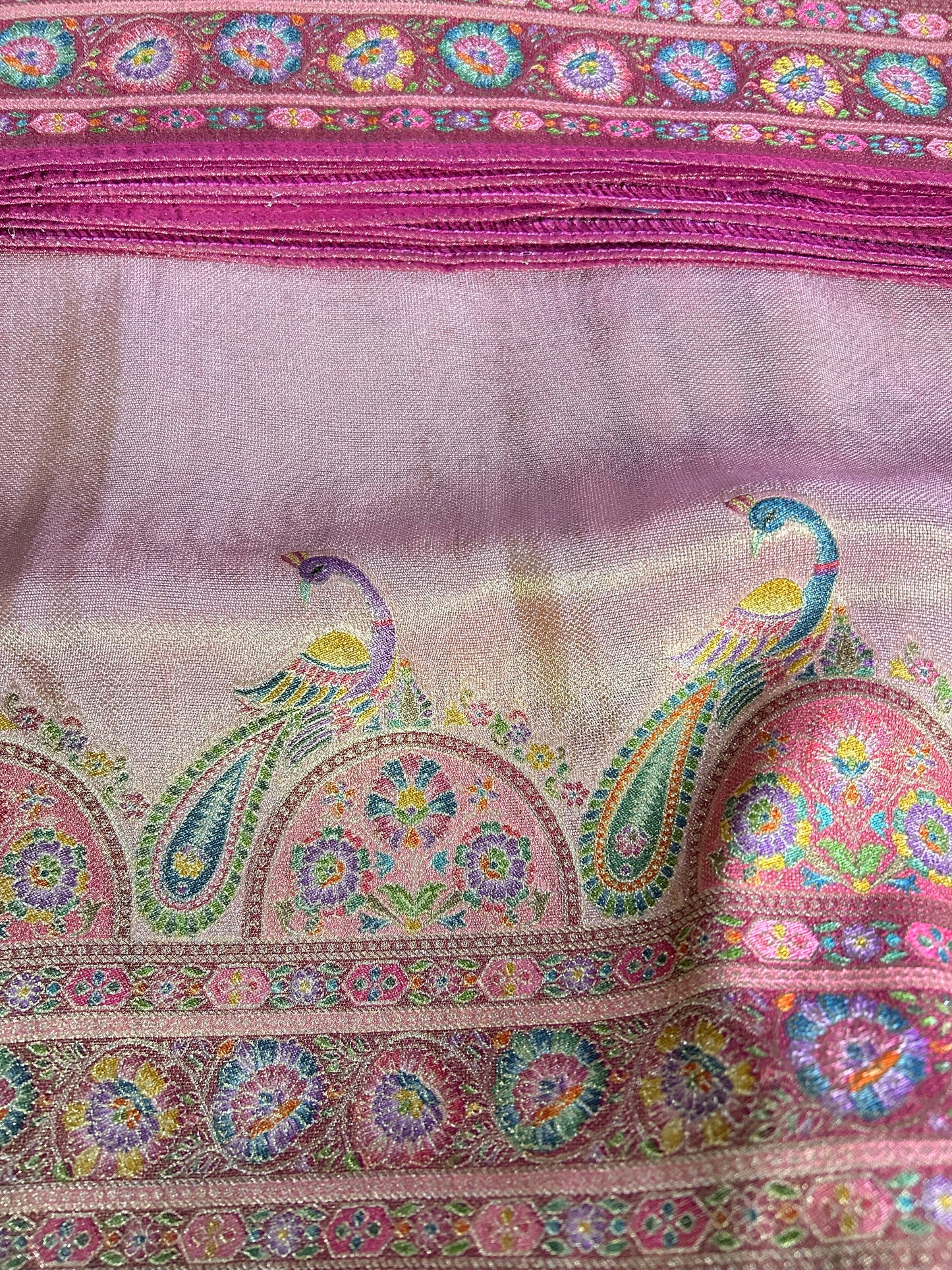 Pink tissue pashmina saree
