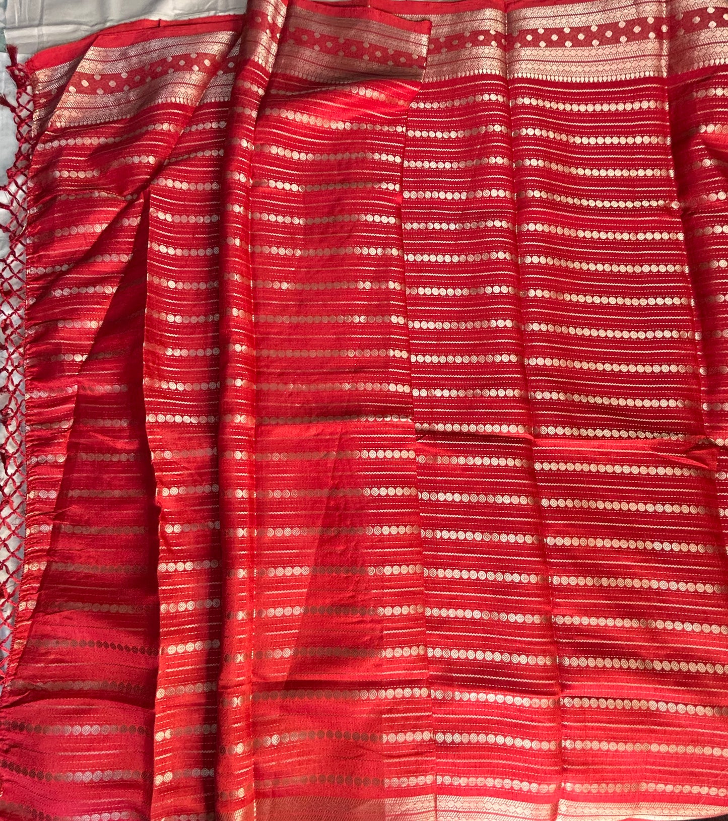 Orange gold stripes crepe saree