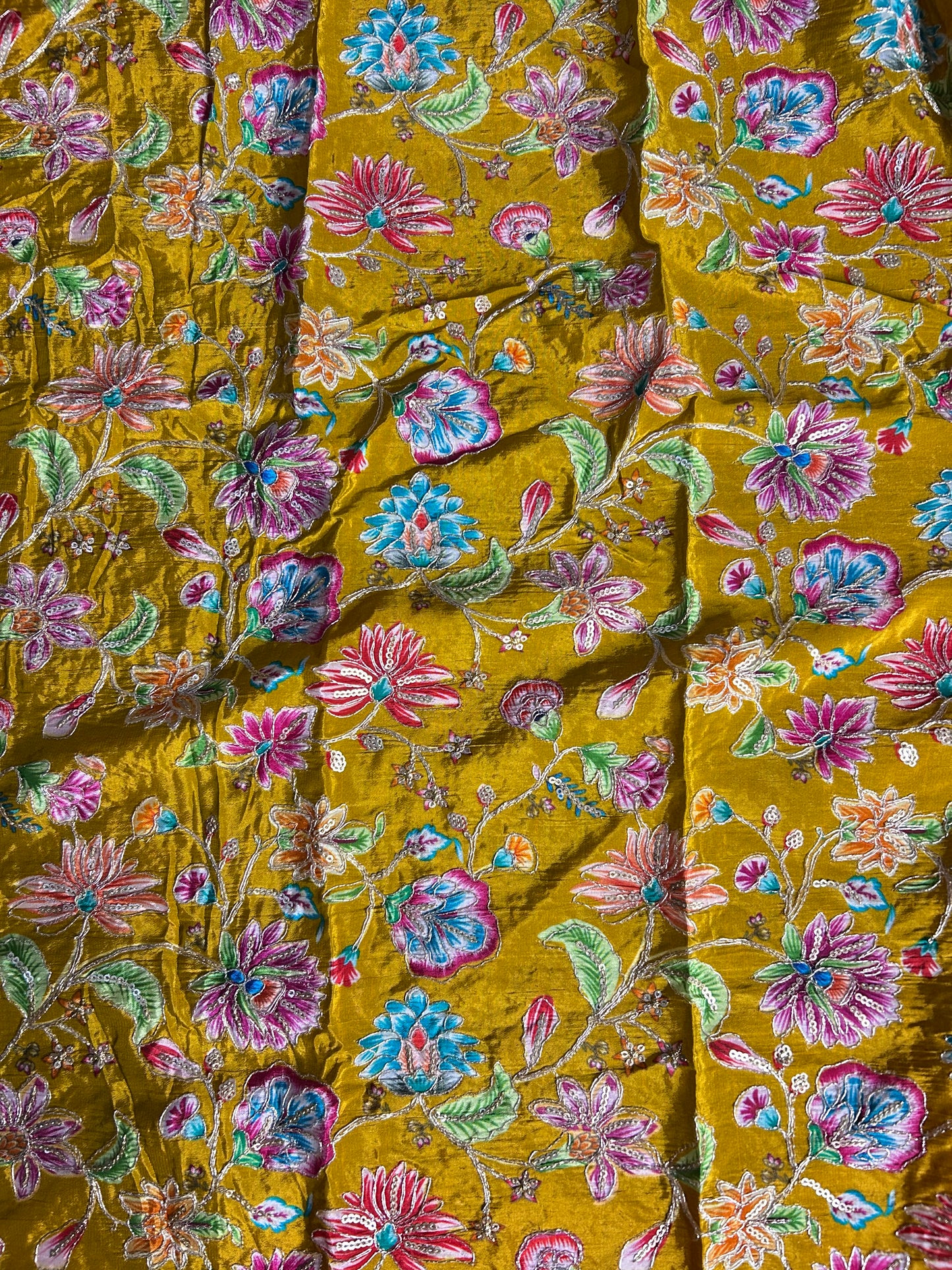 Mustard yellow floral crepe blouse