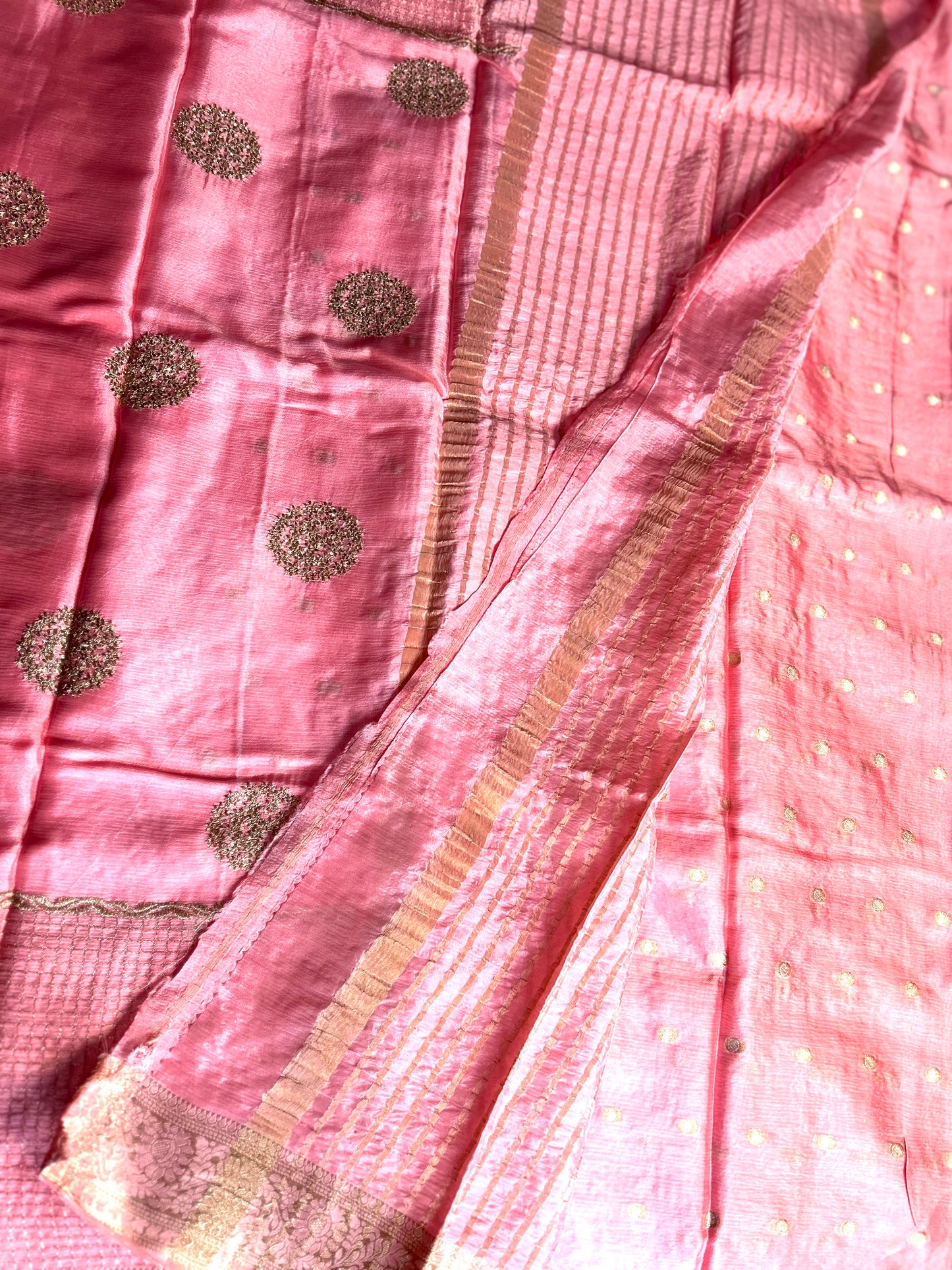 Pink chinon crepe saree