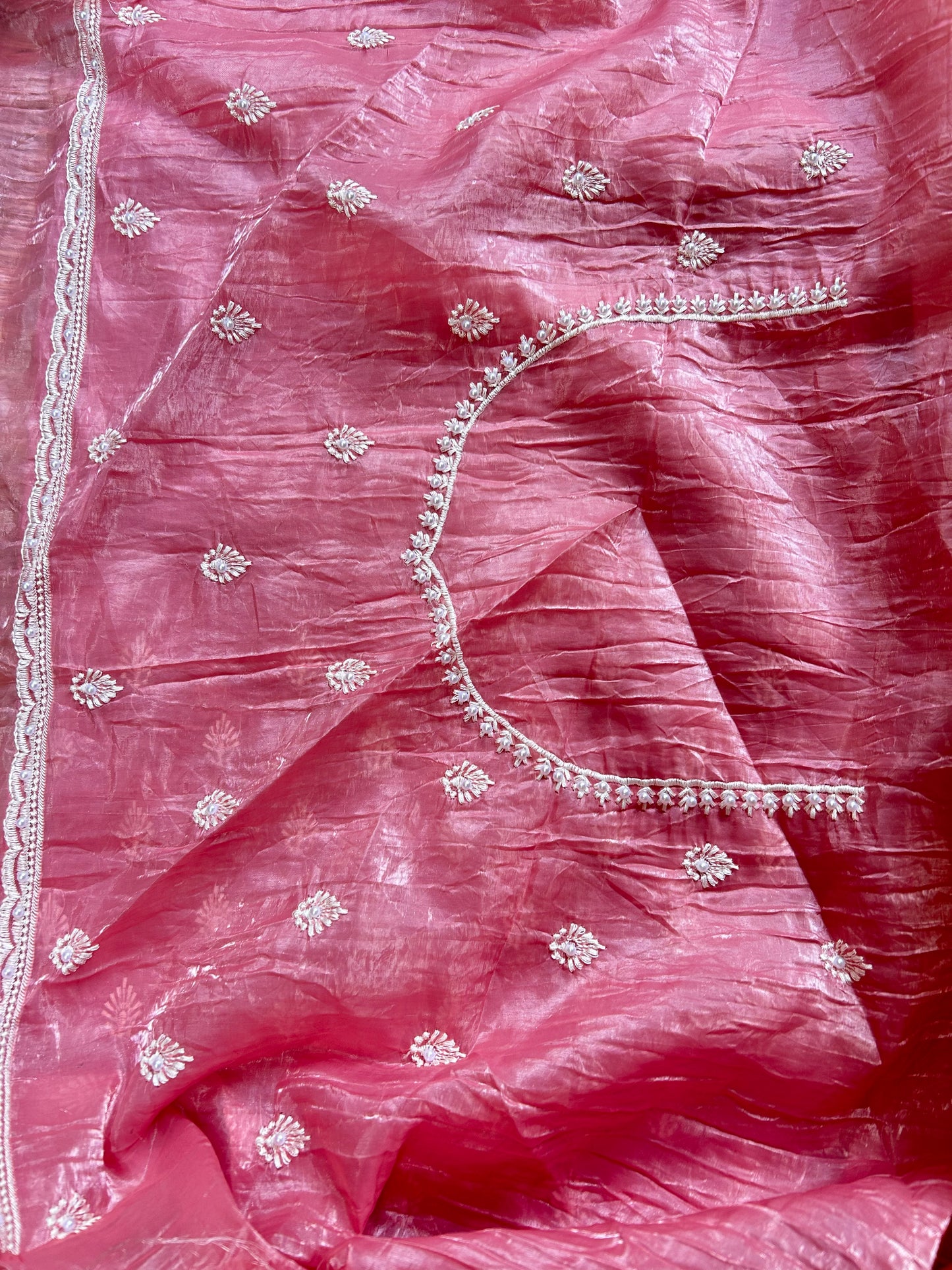 Pink Crush Organza Saree with Pearl Thread Embroidery (Copy)