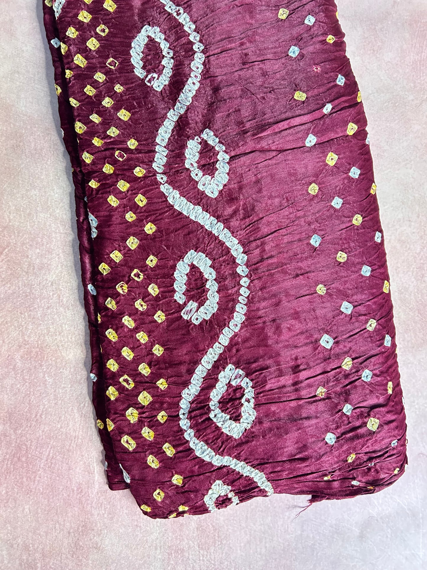 Maroon bandhej pure Modal silk saree