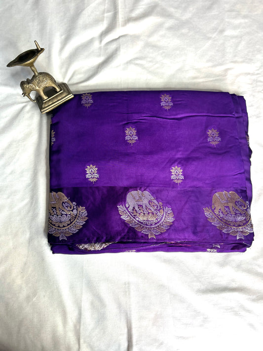 Purple Satin border crepe saree