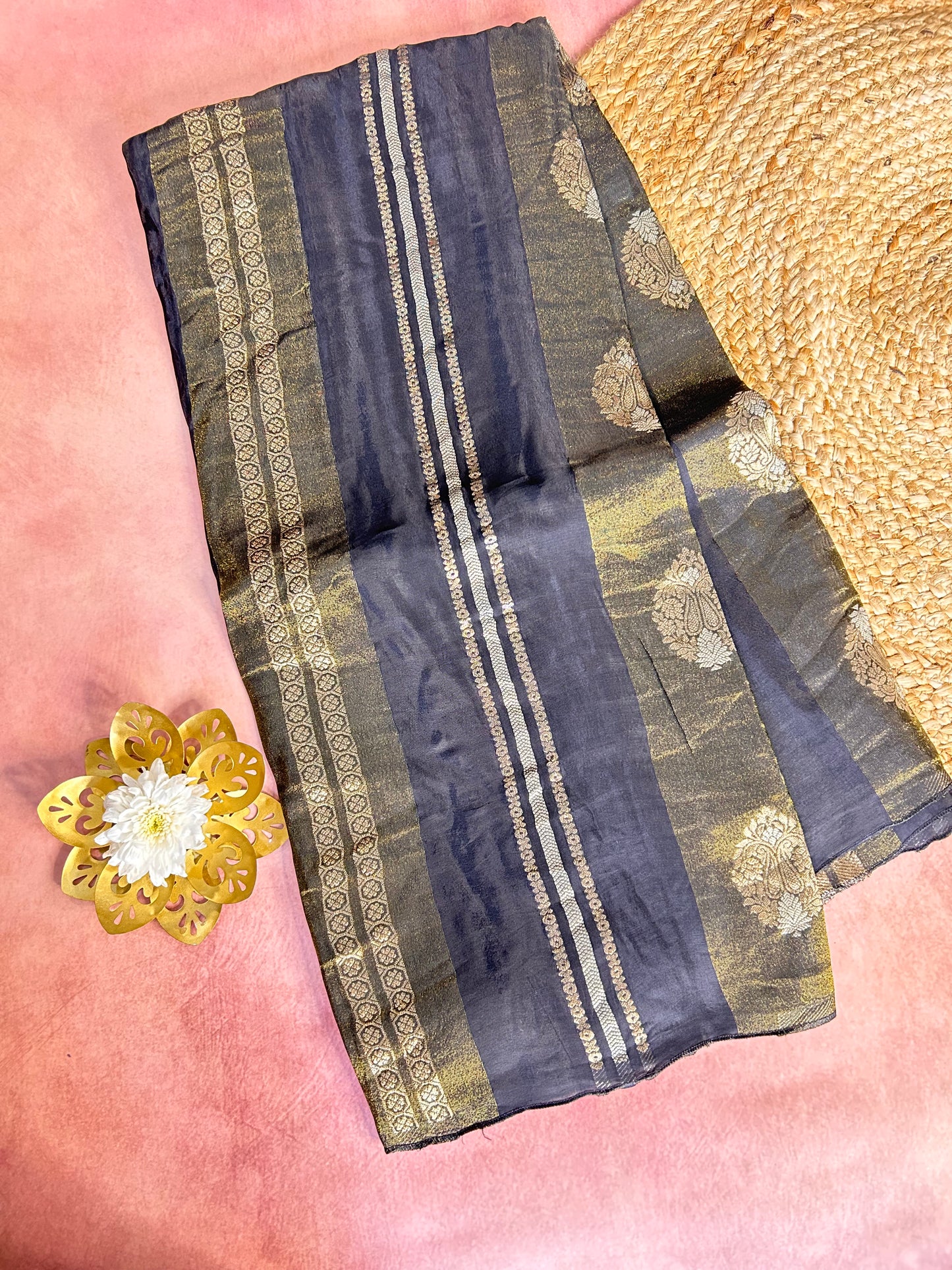 Black chinon crepe saree