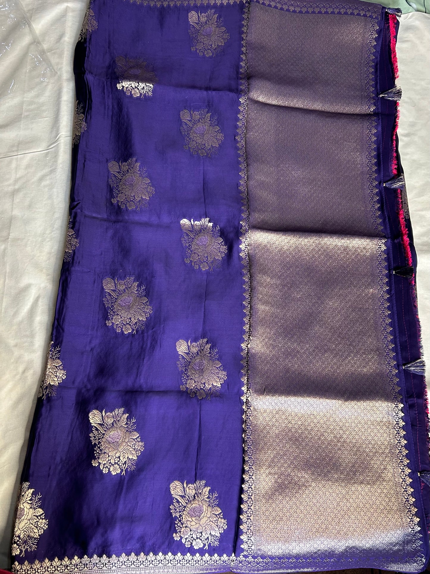 Purple satin Crepe saree