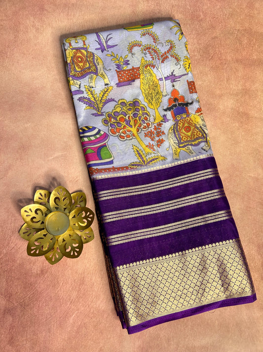 Purple crepe Mysore silk saree