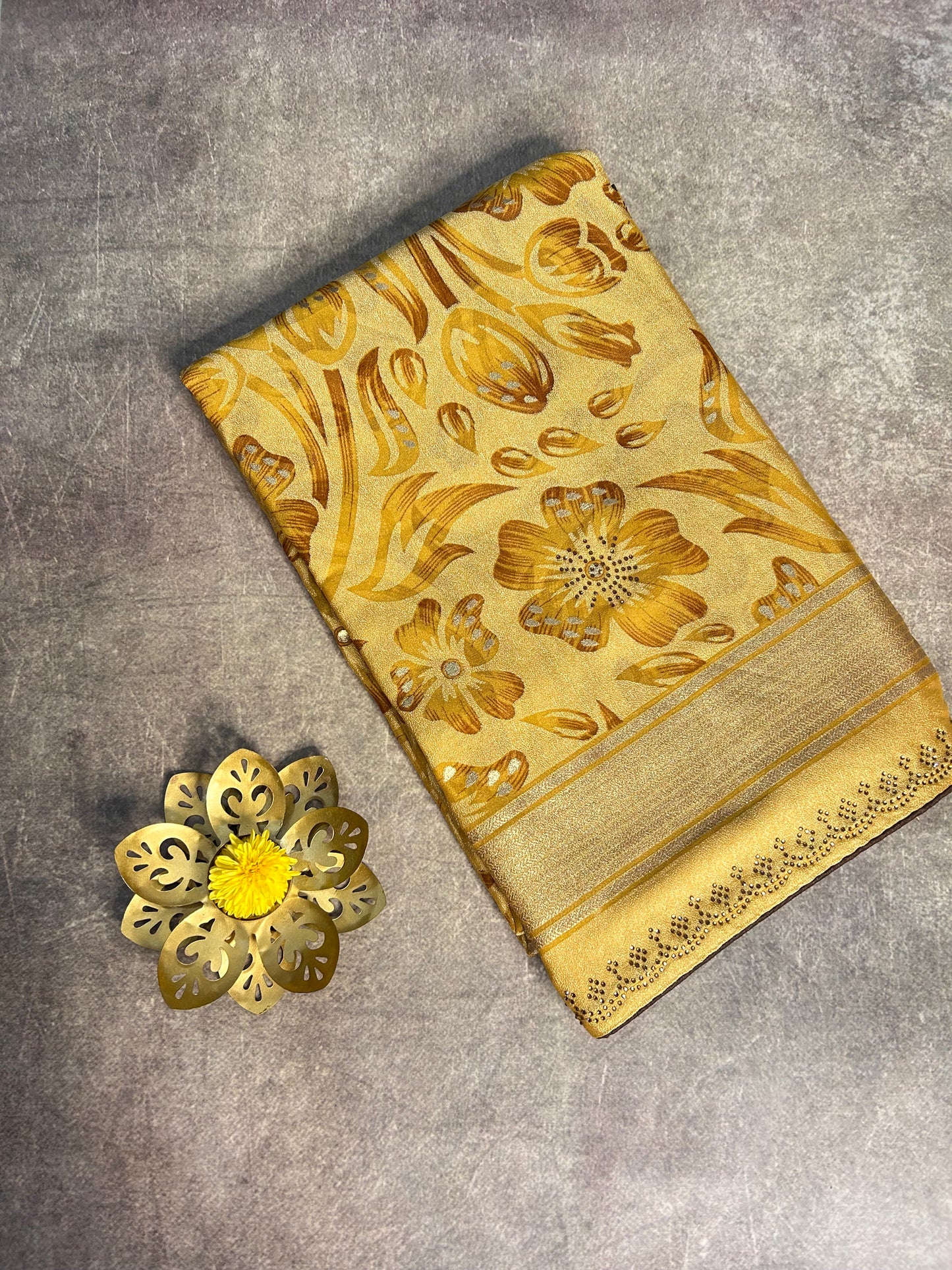 Mustard Yellow brasso saree