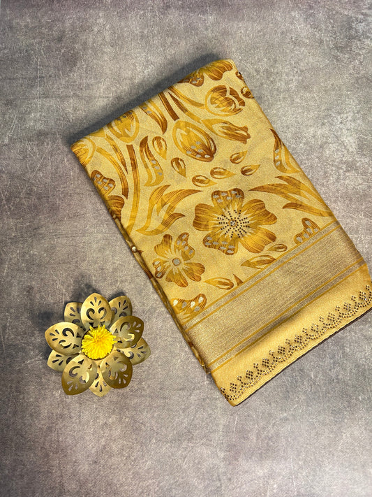 Mustard Yellow brasso saree