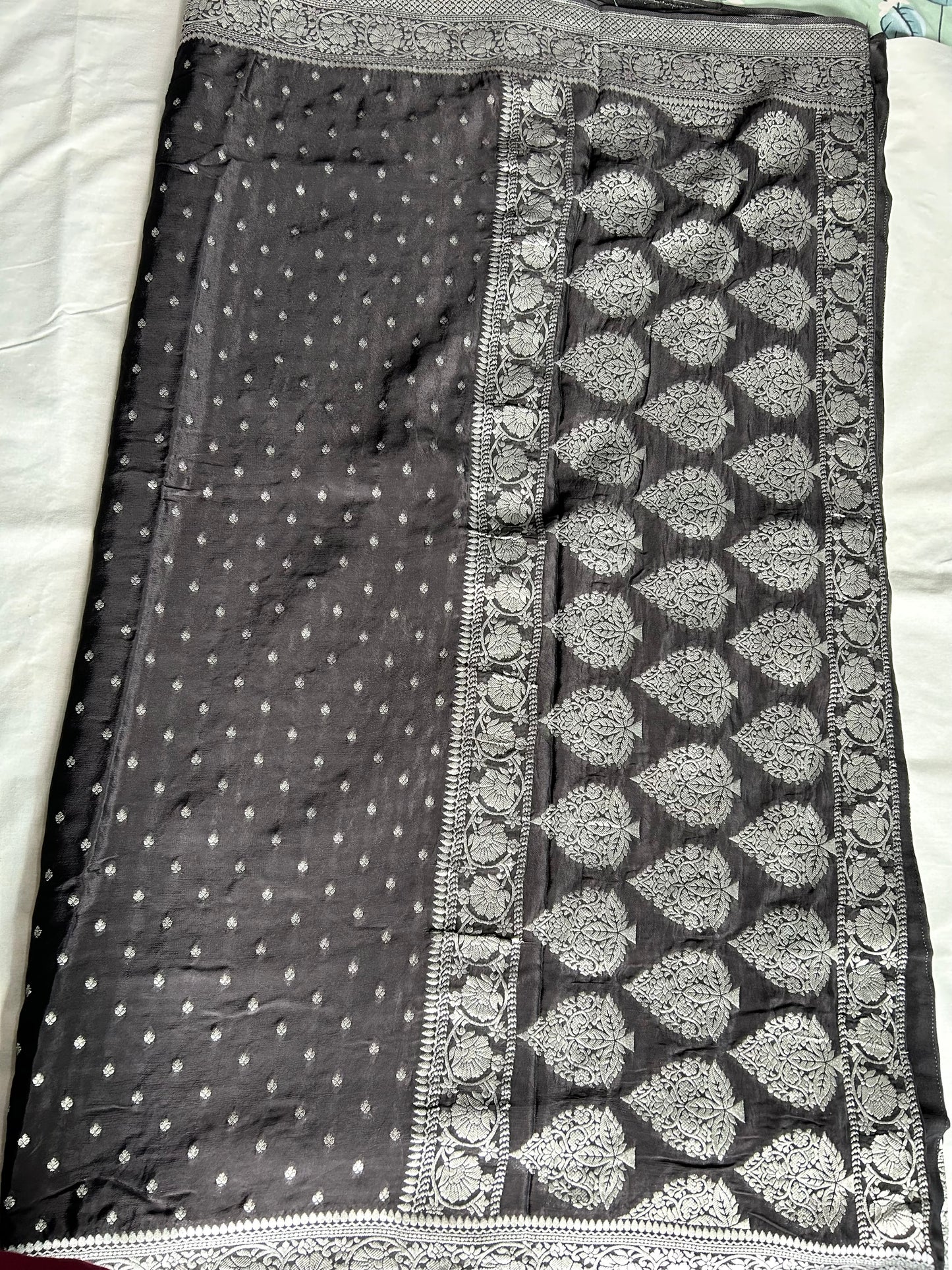 Black Banarasi crepe silk saree