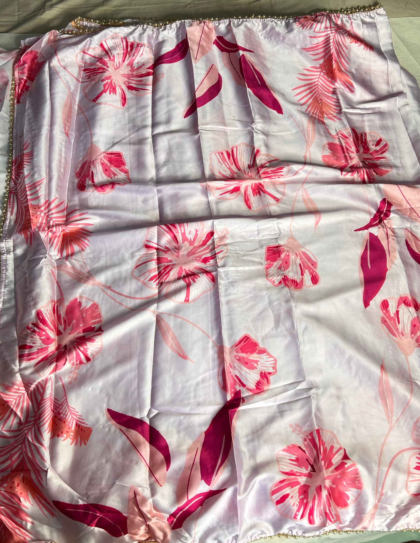 Off-white floral satin saree