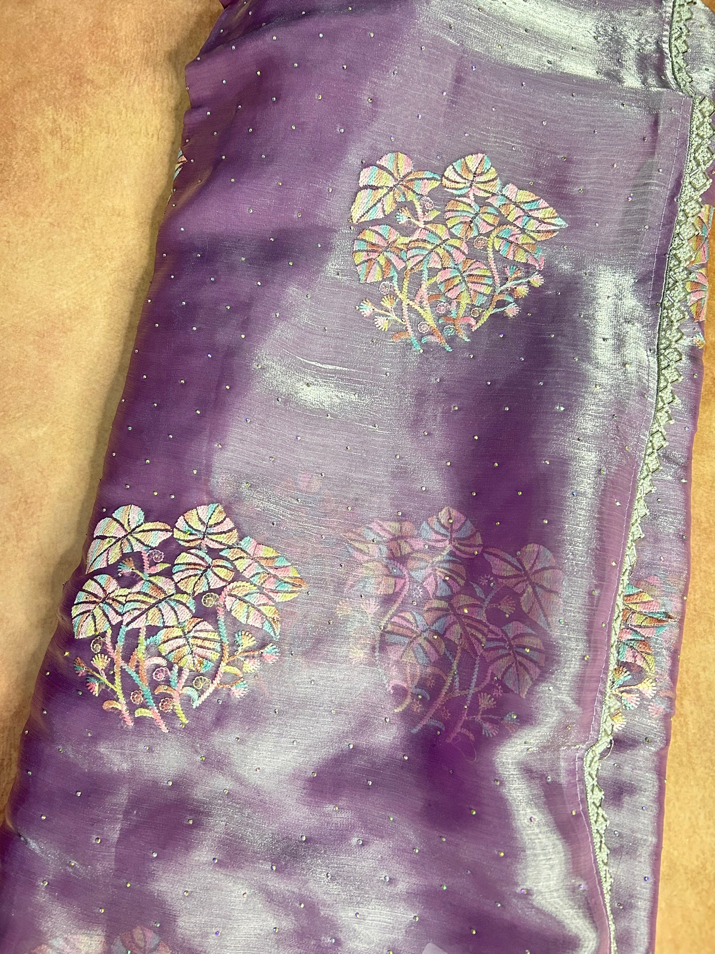 Lavender tissue organza saree
