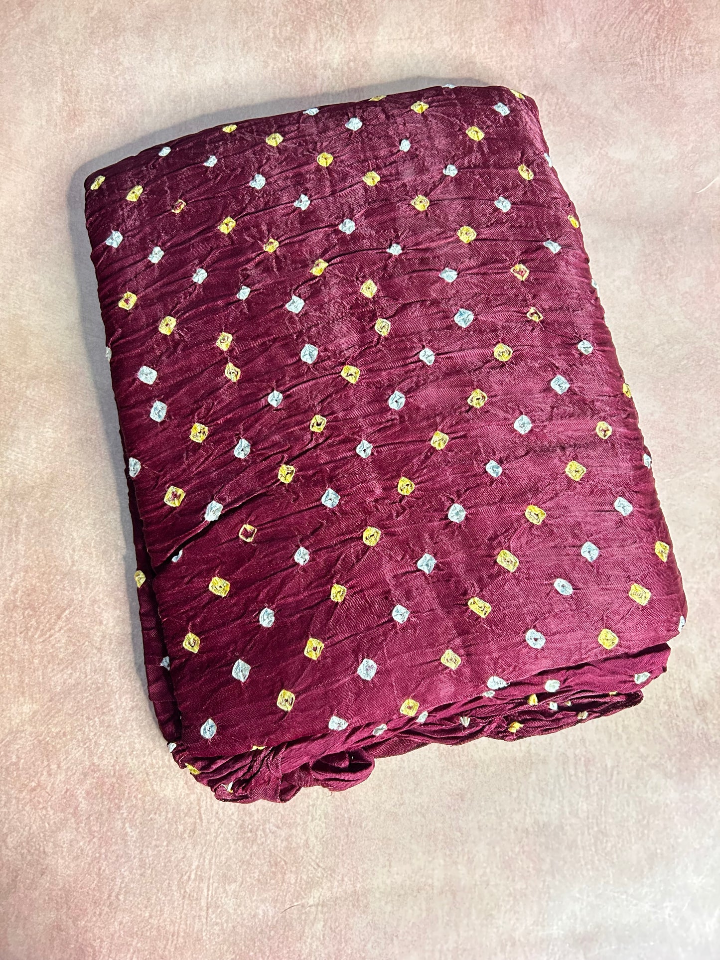 Maroon bandhej pure Modal silk saree