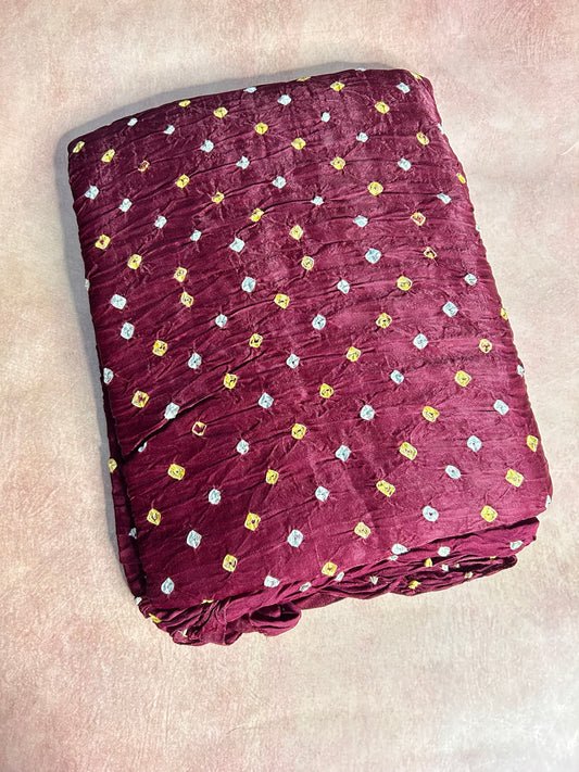 Maroon bandhej pure Modal silk saree