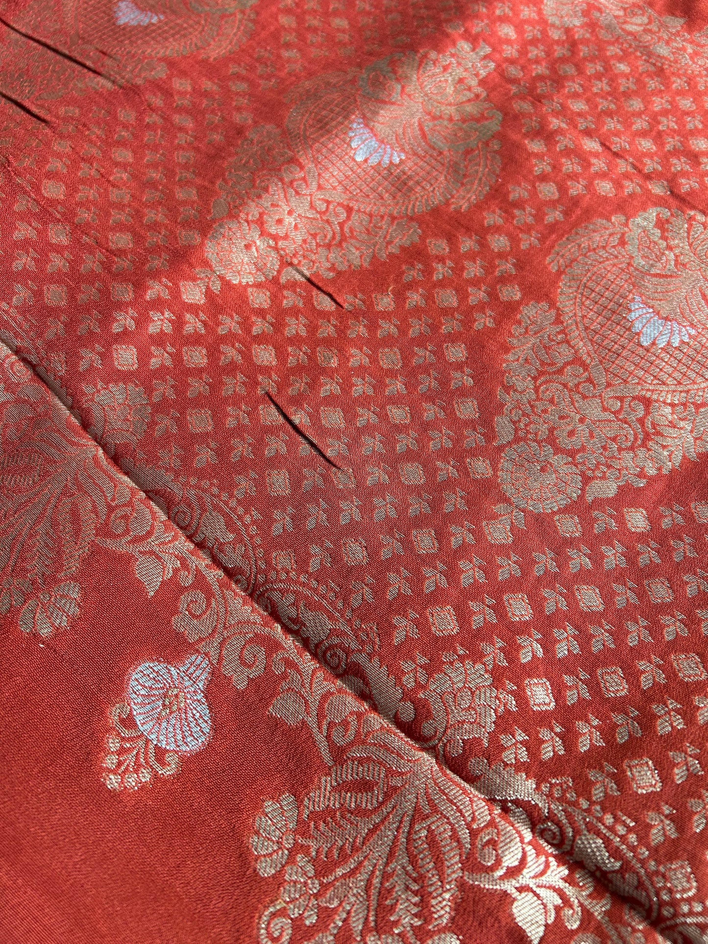 Rust orange chinon crepe saree