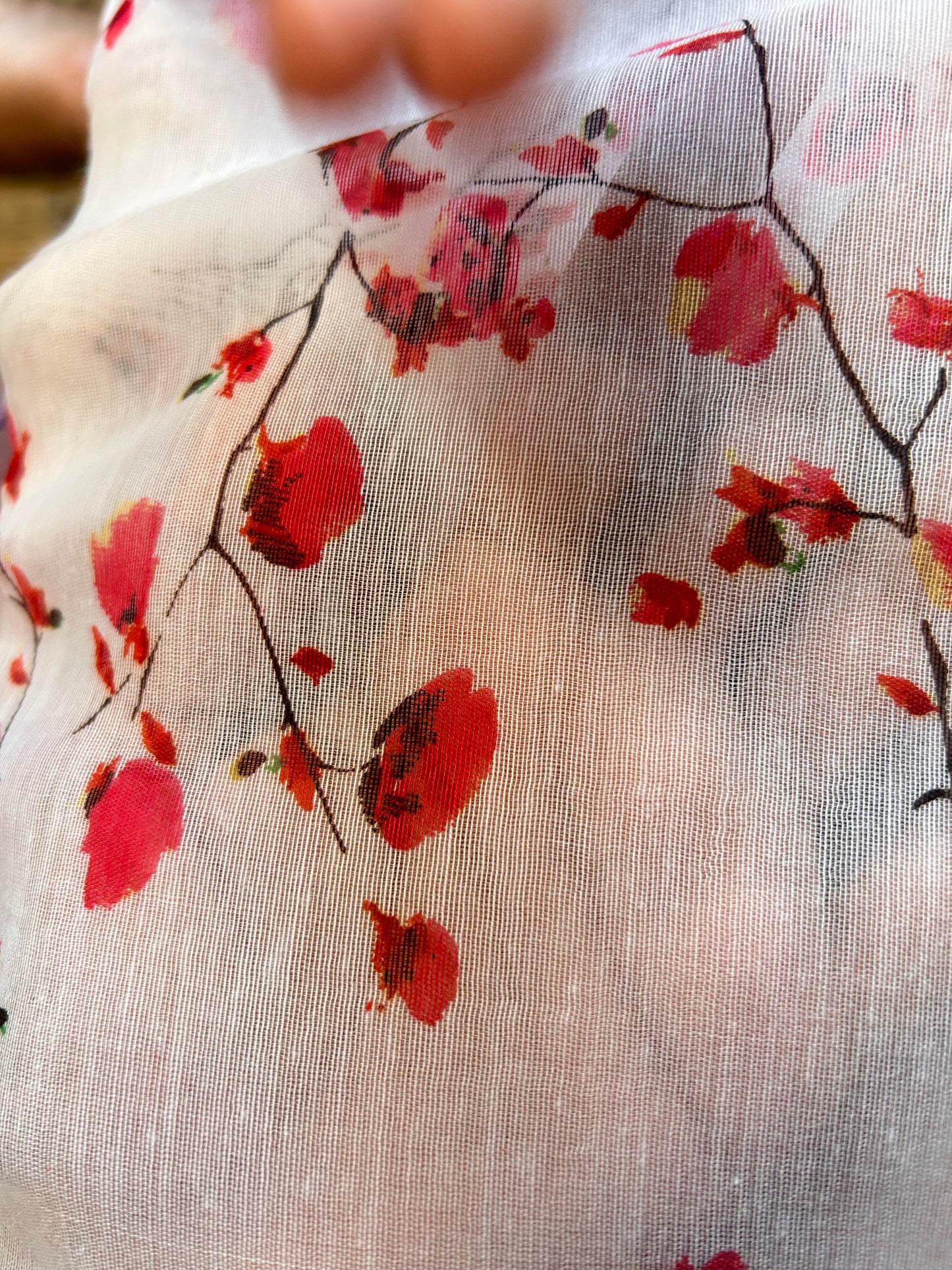 white-red floral cotton silk saree