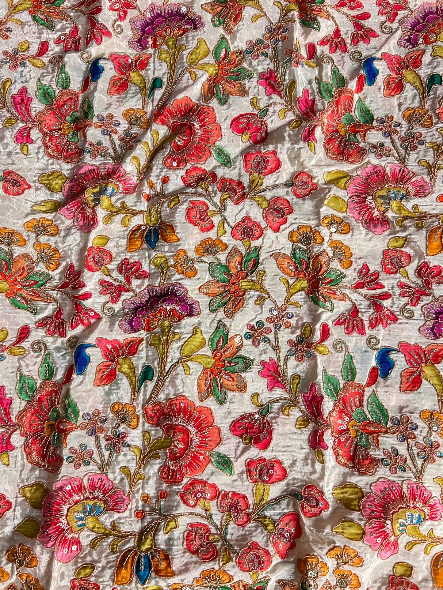 Creamish white floral crepe blouse