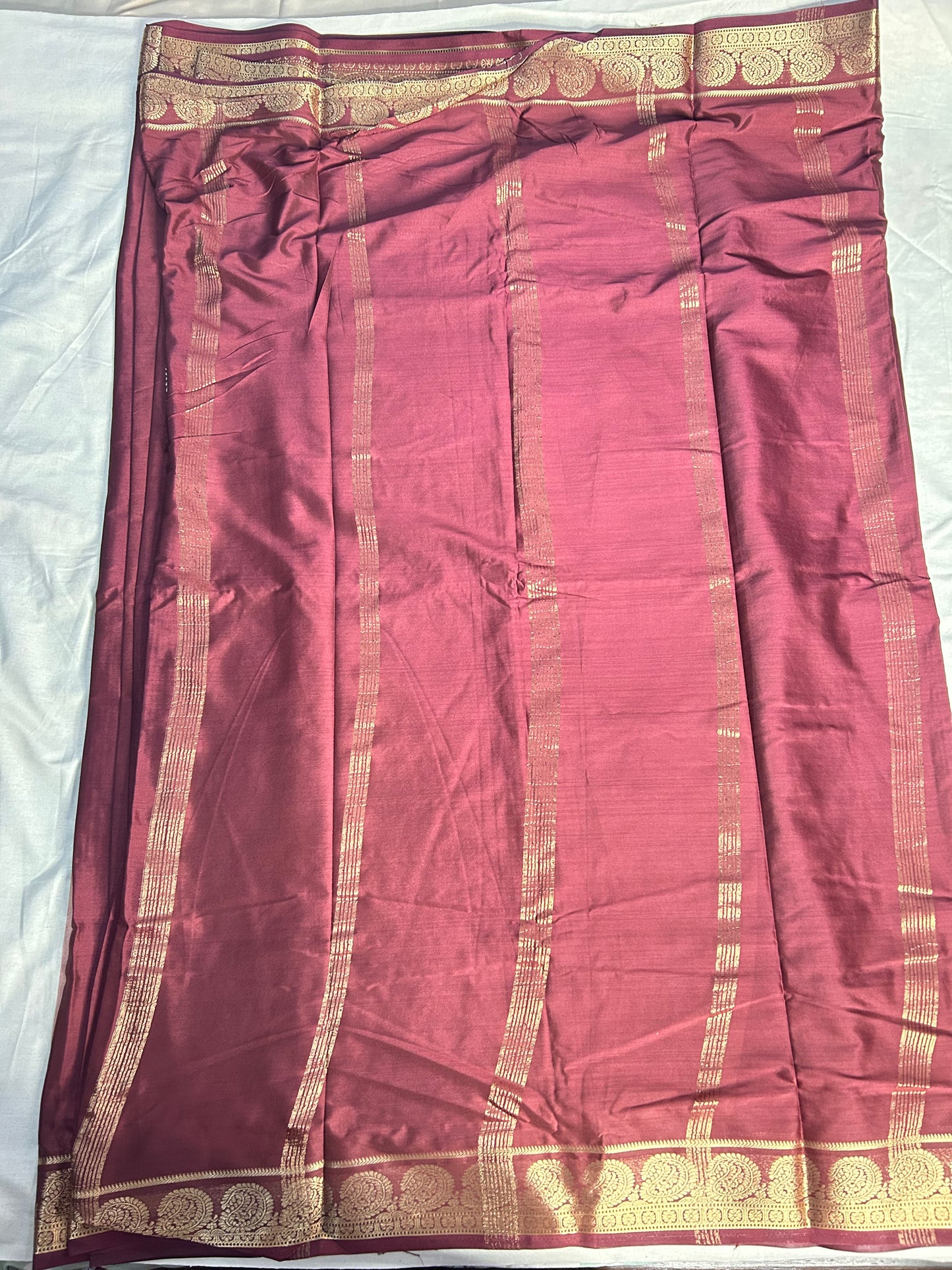Brown mango crepe Mysore silk saree