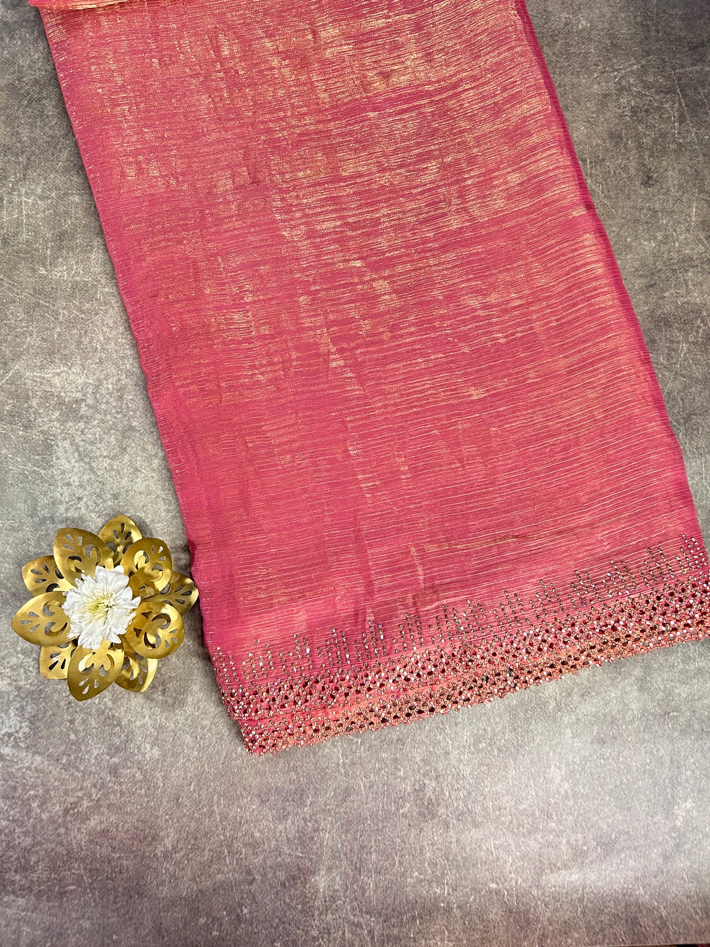 Pink crush crepe saree