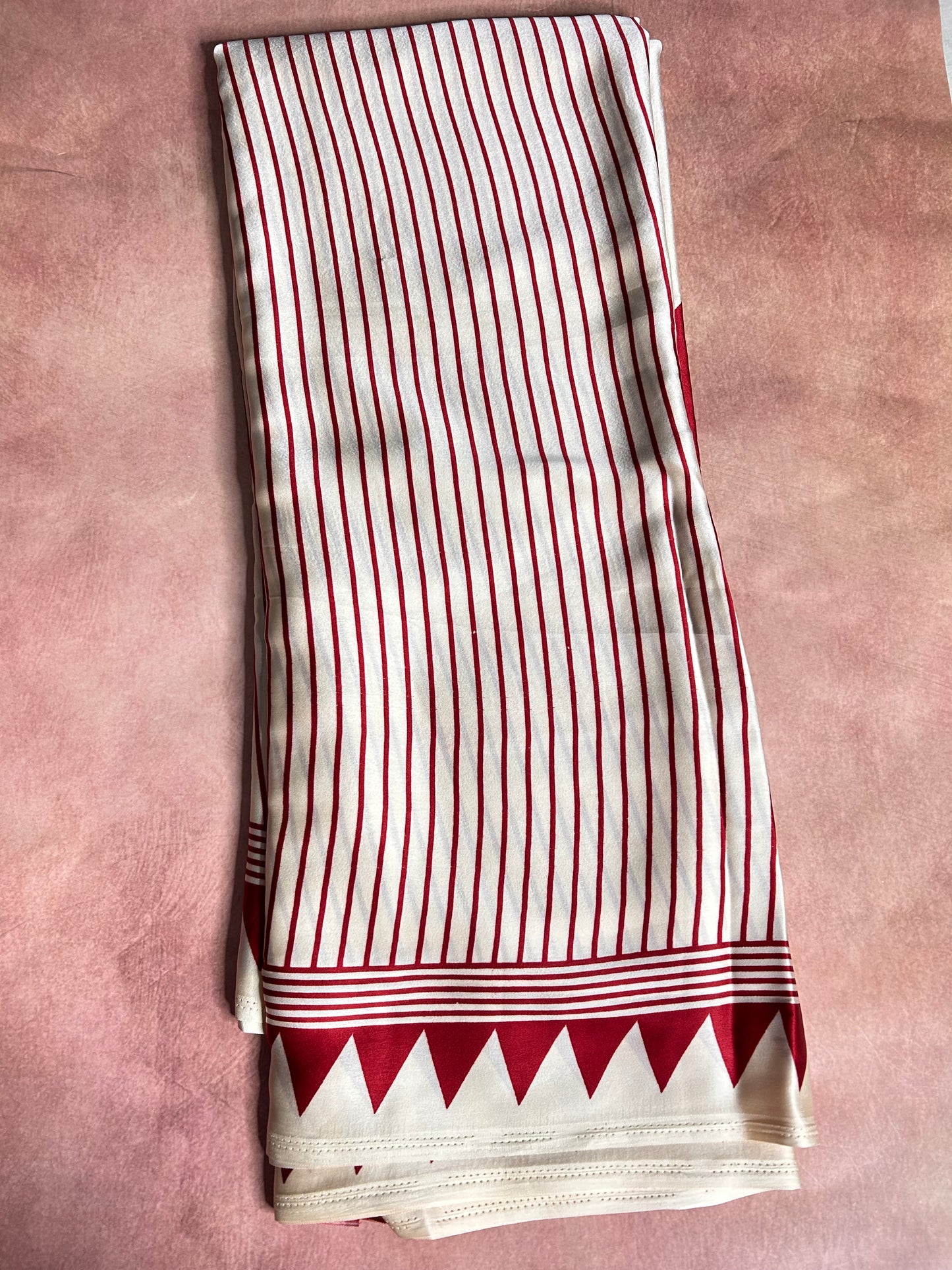 Cream Ajrakh semi-modal saree