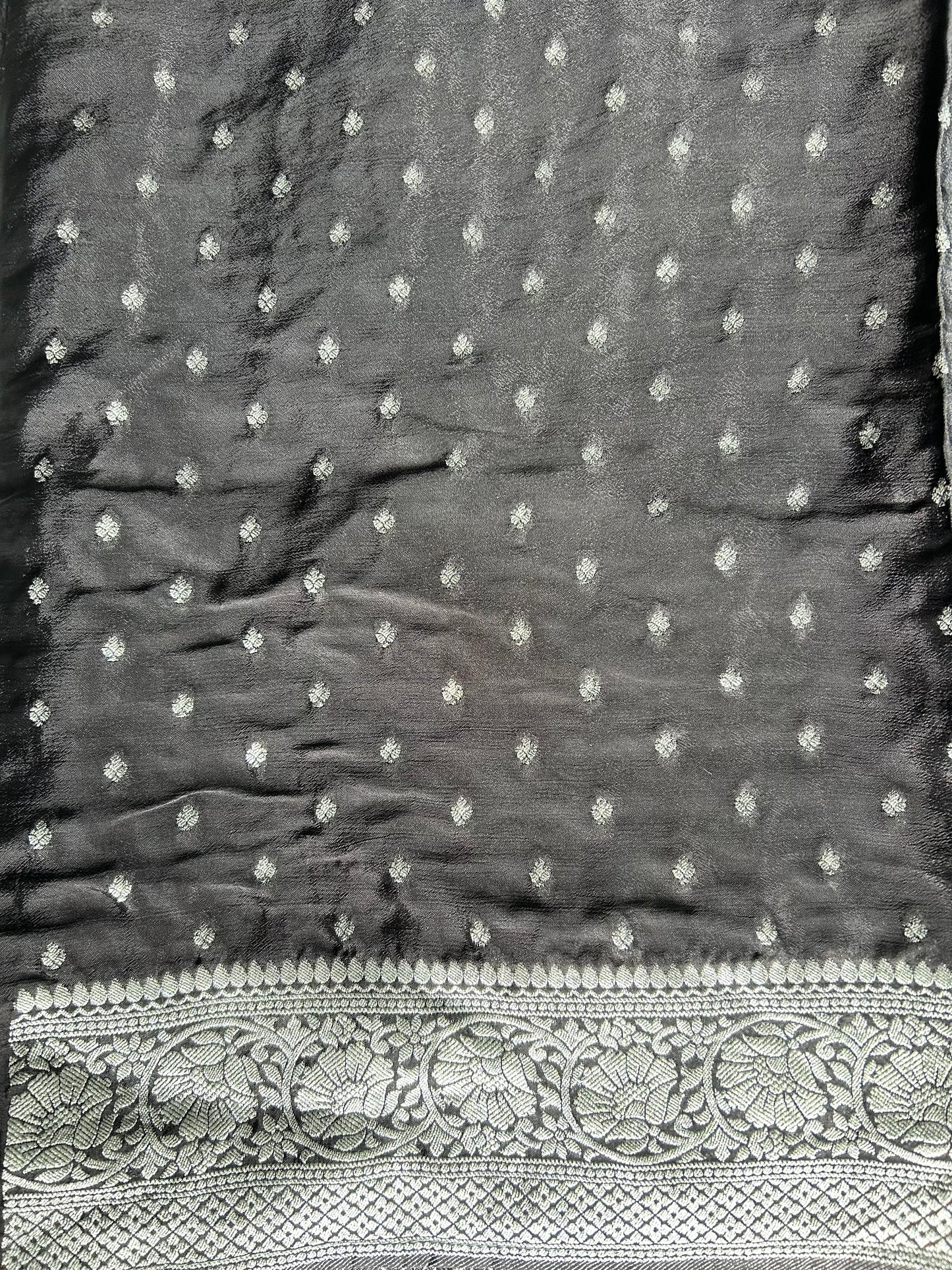 Black Banarasi crepe silk saree