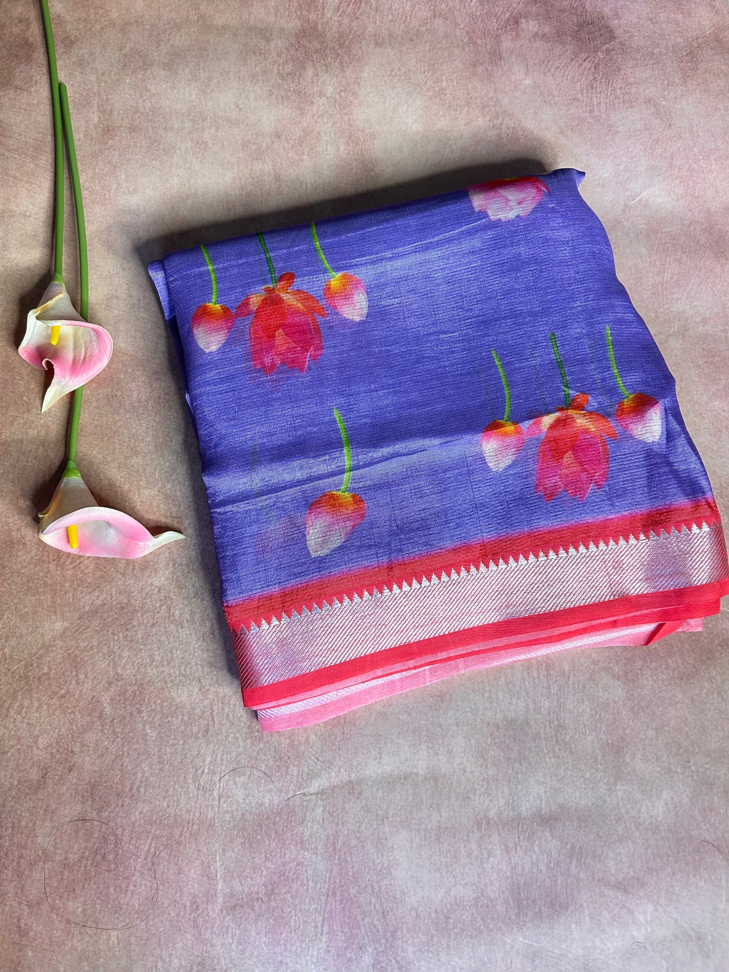 Purple digital print mangalgiri crepe saree