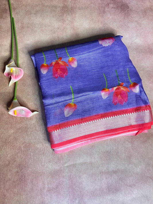 Purple digital print mangalgiri crepe saree