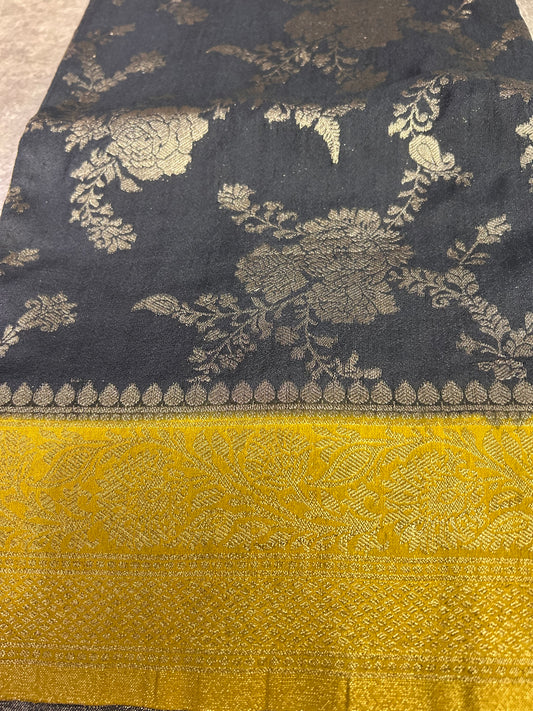 Black Banarasi crepe saree