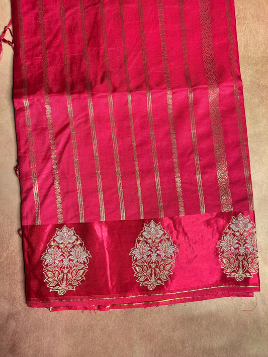 Pink stripes crepe saree