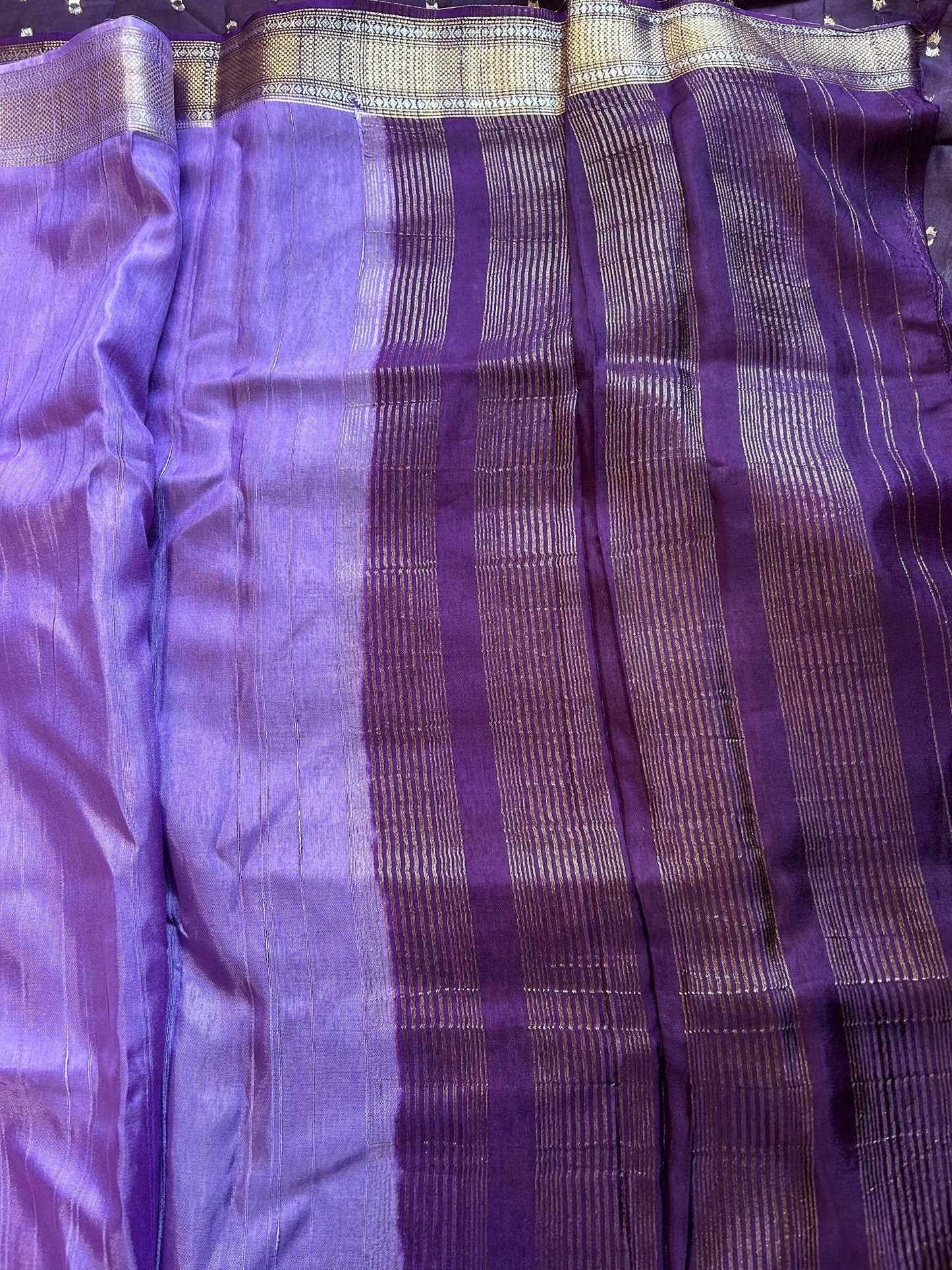 Lavender Dola silk saree with purple vintage border