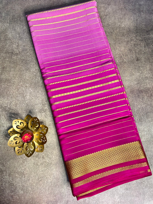 Pink brush dye pure Mysore silk saree