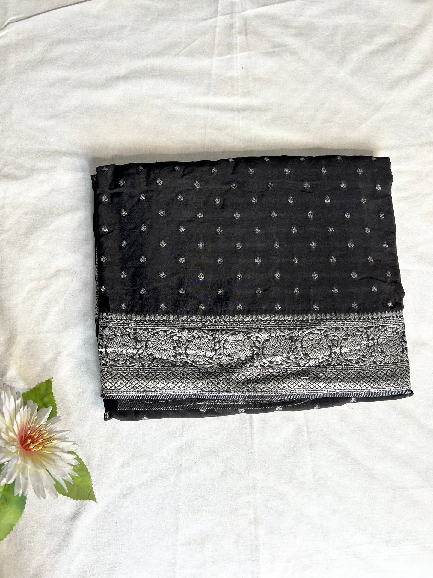 Black Banarasi crepe silk saree