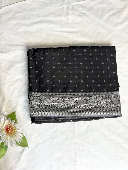 Black Banarasi crepe silk saree