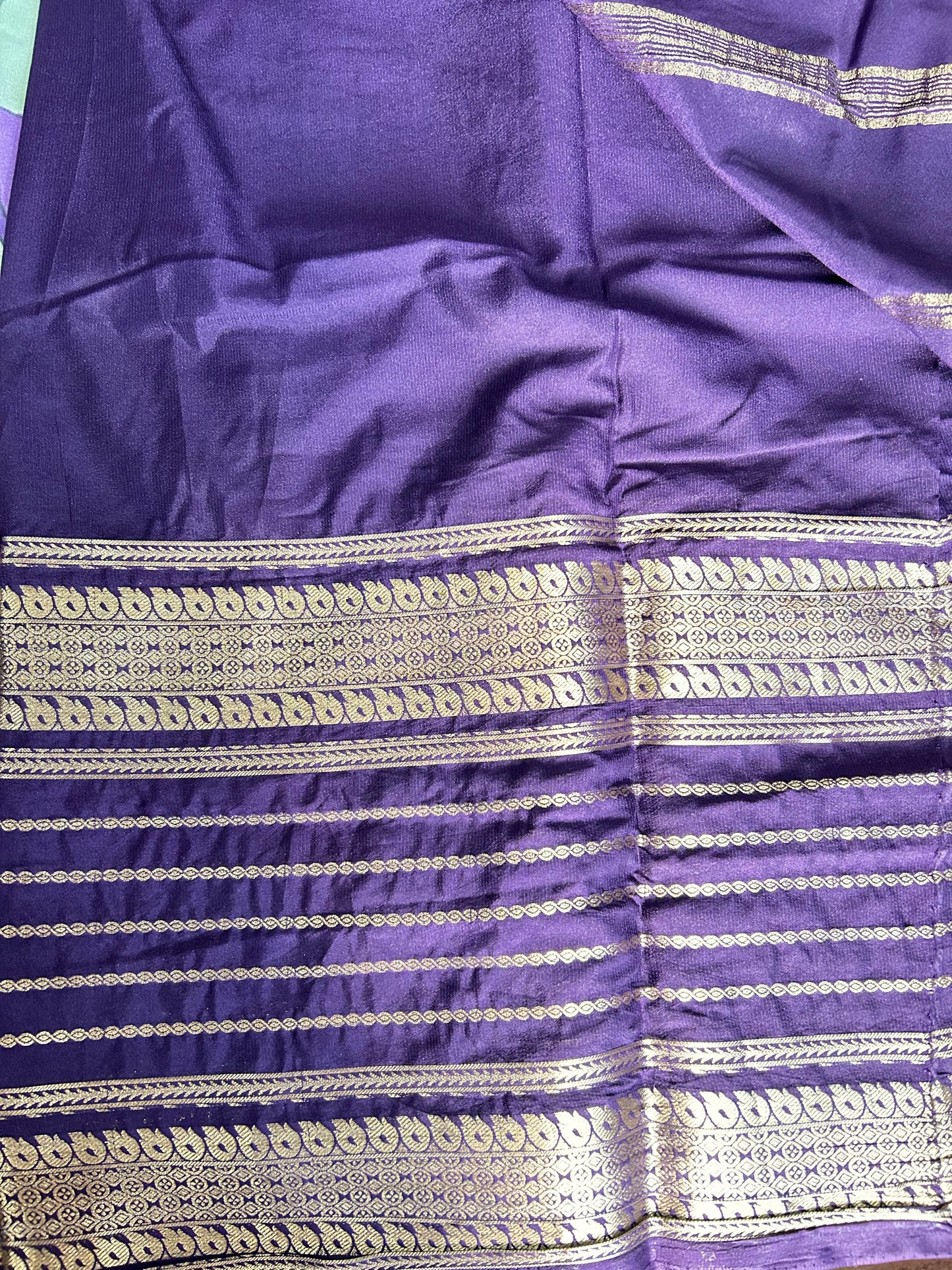 Blue kalamkari semi Mysore silk crepe saree