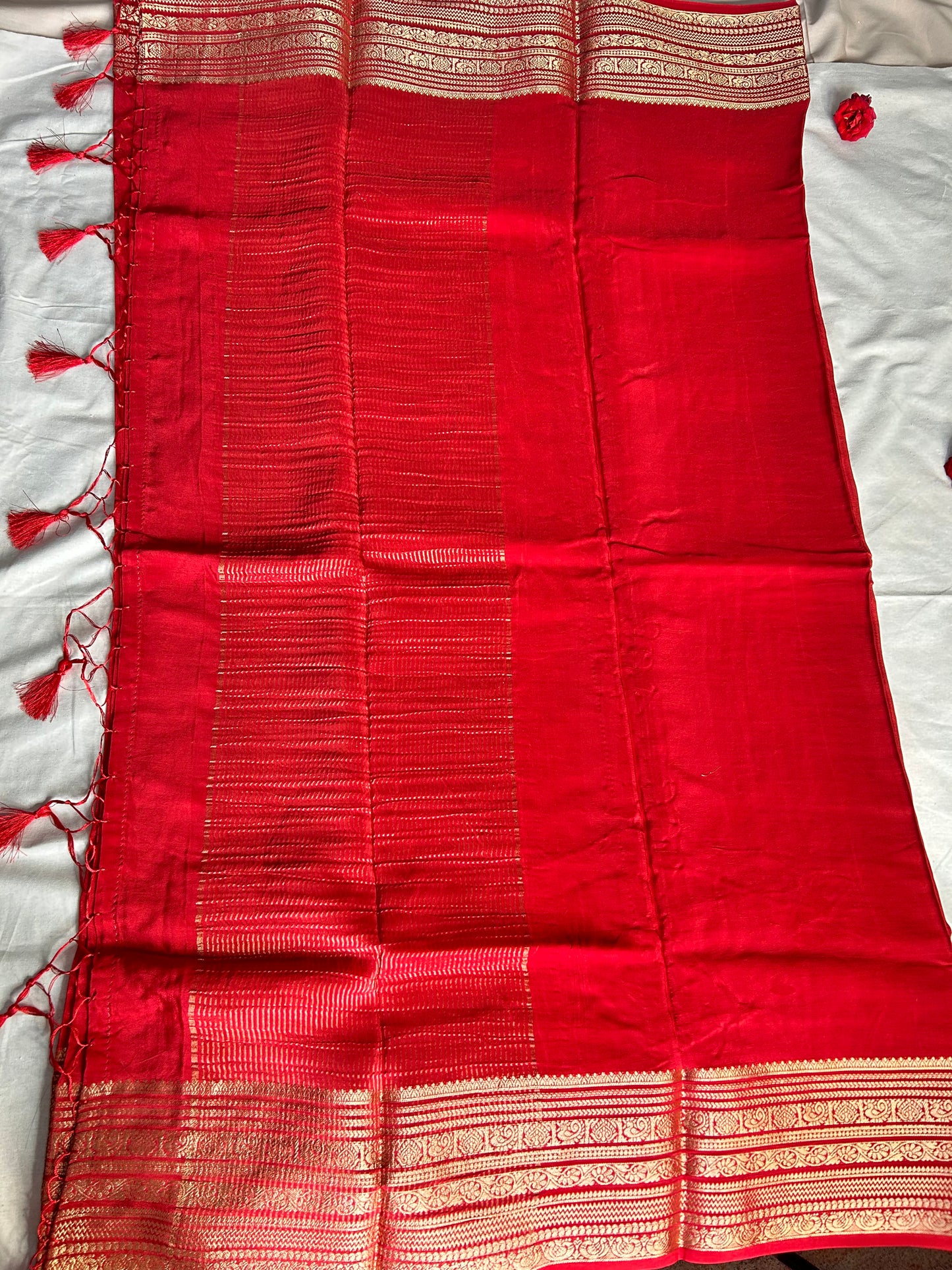 Red semi Mysore silk crepe saree