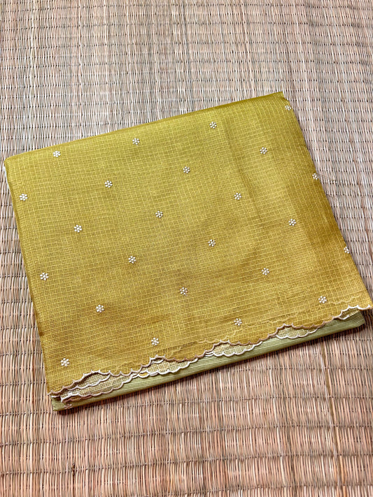 Green & off-white Kota Doria saree
