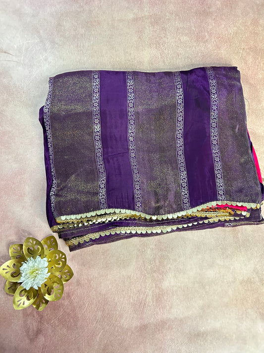 Purple chinon crepe saree