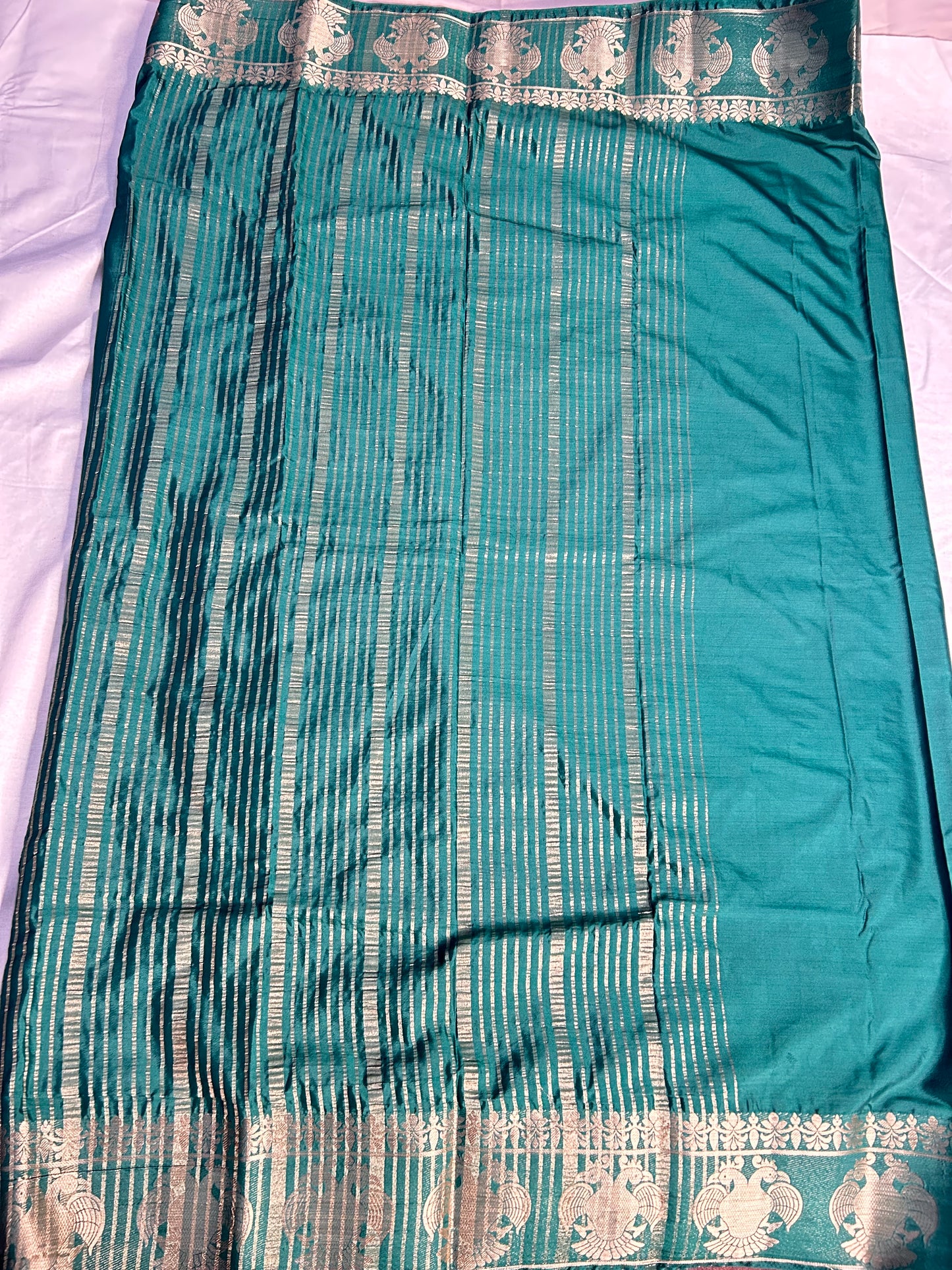Green gandaberunda crepe Mysore silk saree