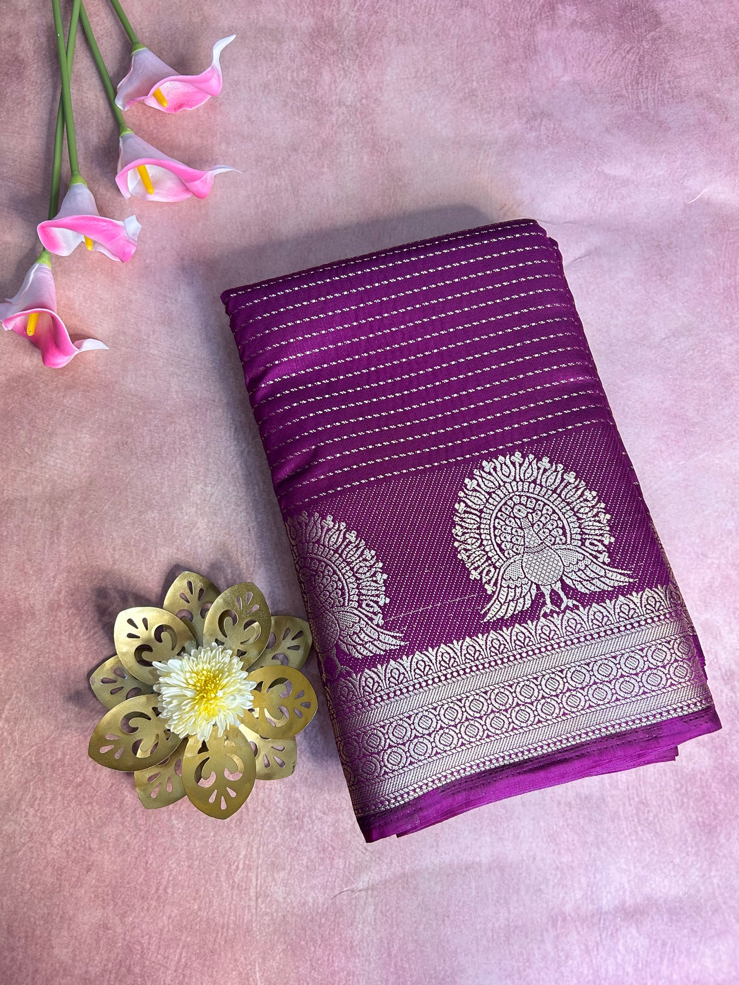 Magenta Stripes raw crepe silk saree
